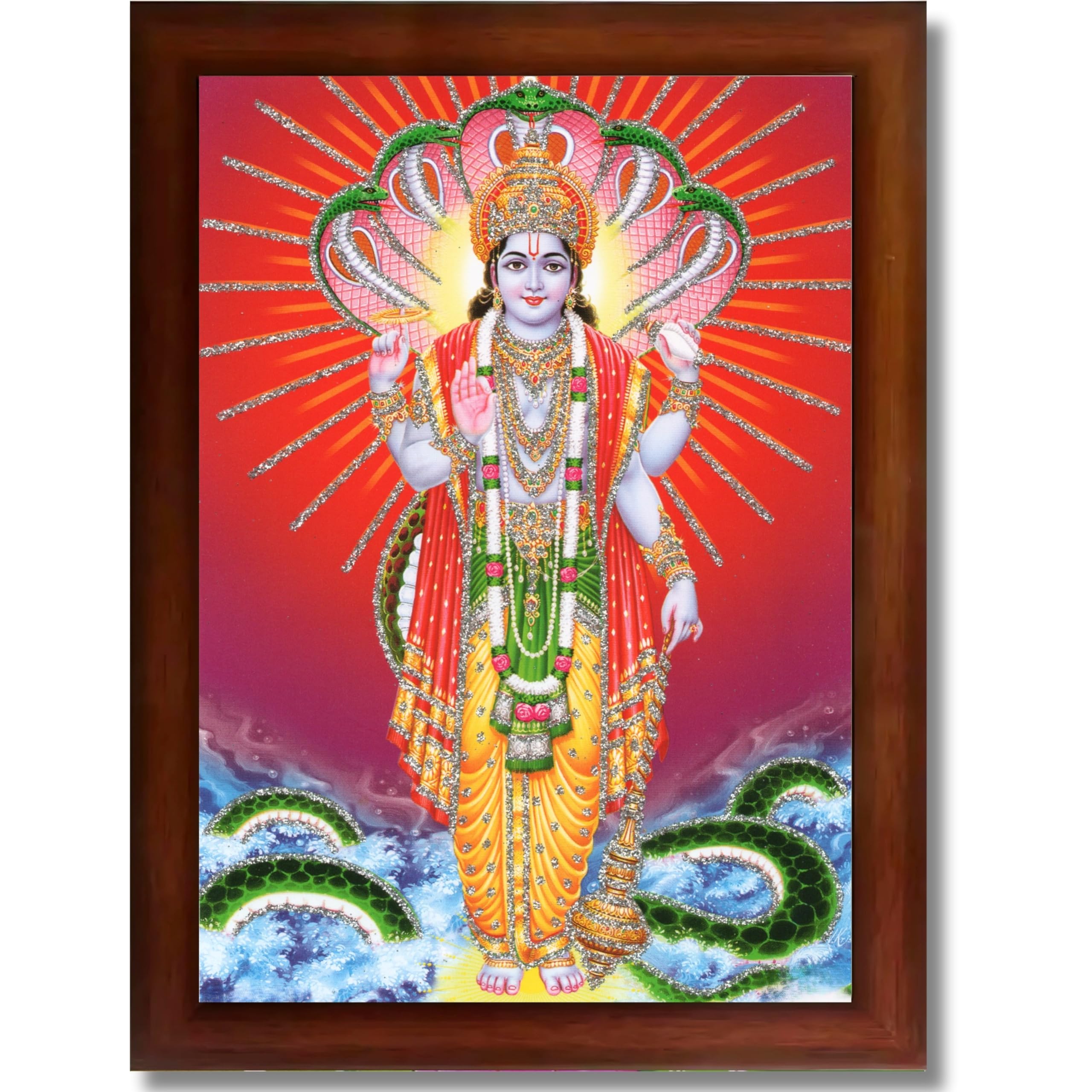 CRAFT QUEST Lord Vishnu Bhagwan Narayan Murti Mahavishnu Wall Painting Framed Home Décor, Religious Photo Frame