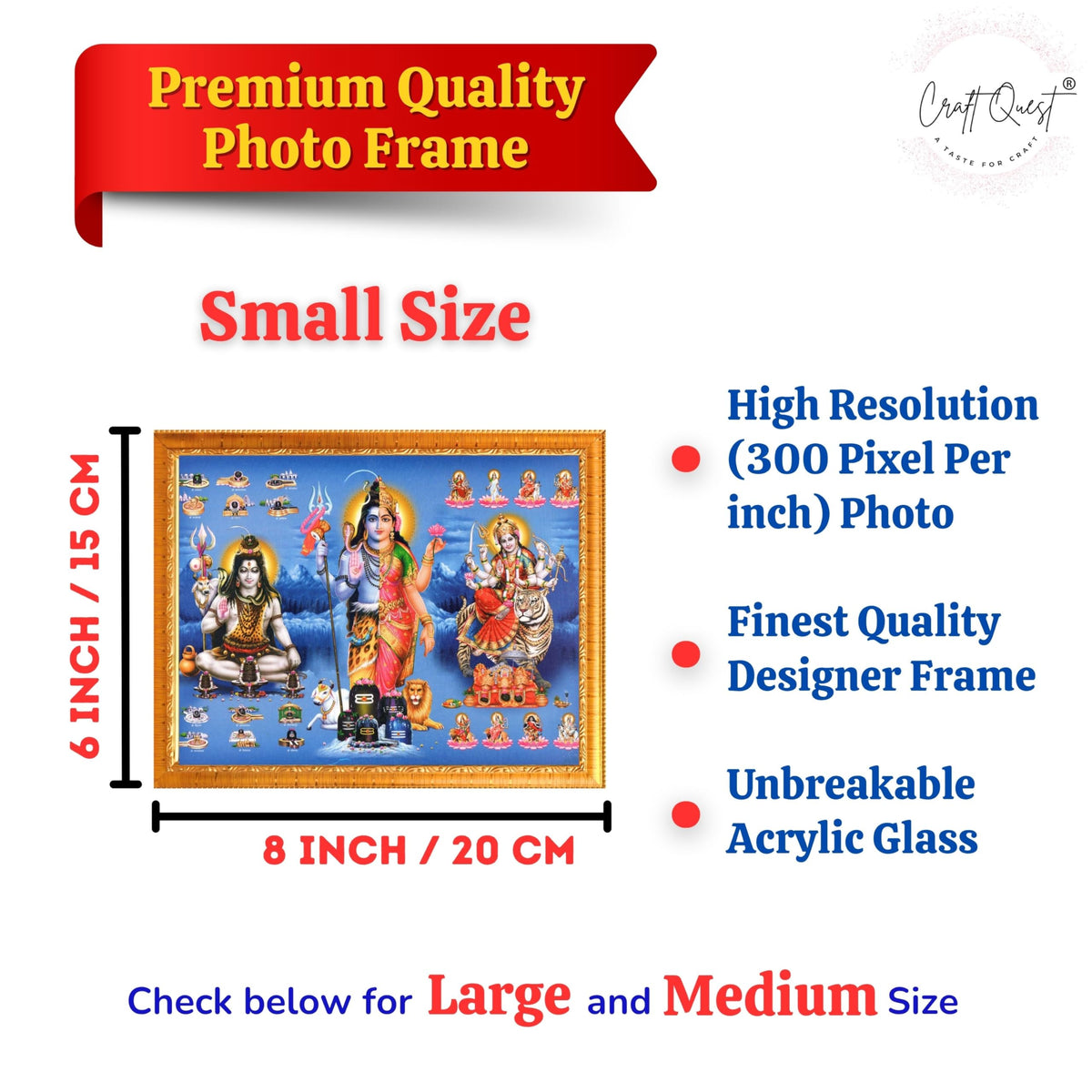 CRAFT QUEST Ardhanarishvara Arthanareeswara Shiv Parvati Photo Frame | Spiritual Framed | Ideal for Home, Office, Temple & Puja Room, Wall Decor