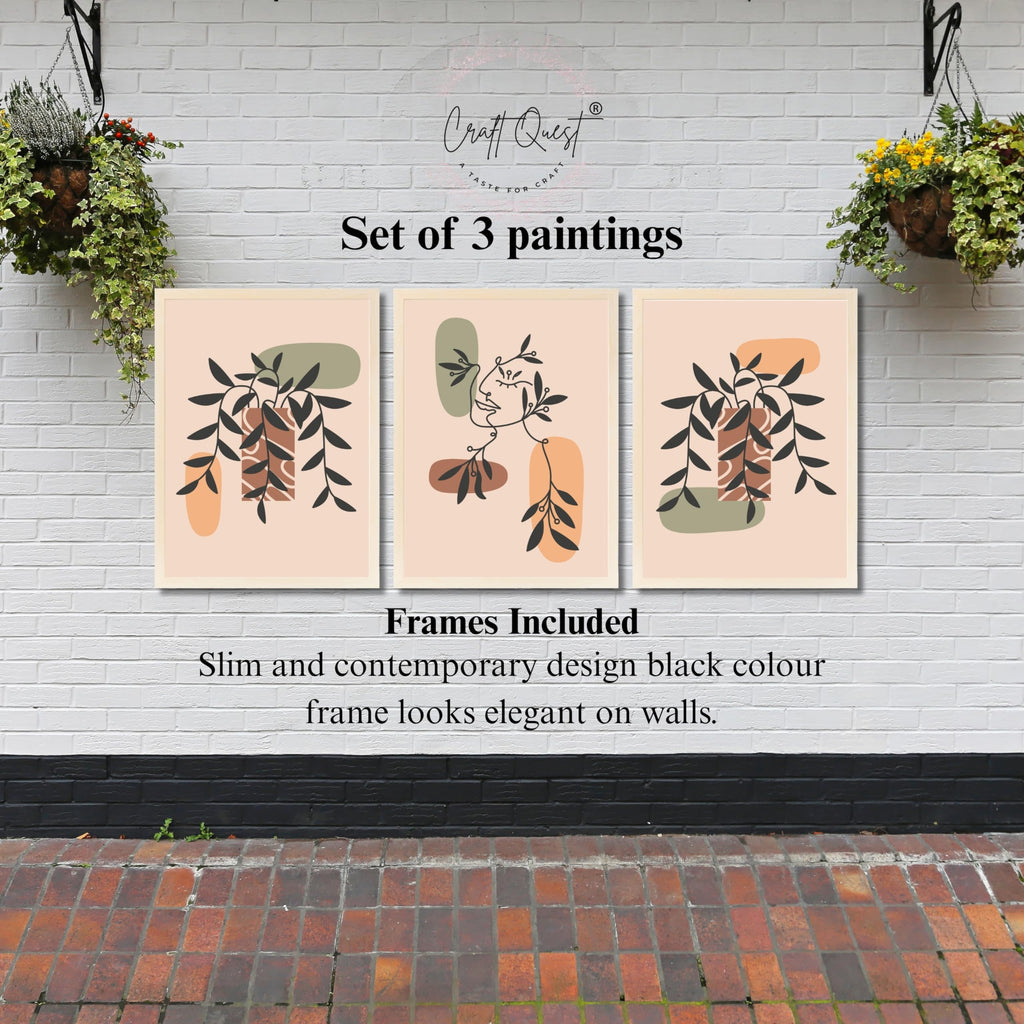 CRAFT QUEST Wall Art Decor Paintings | Set of 3 BOHO Wall Art Frames for Home Decoratio | Ideal for Living Room, Offices & Bedroom