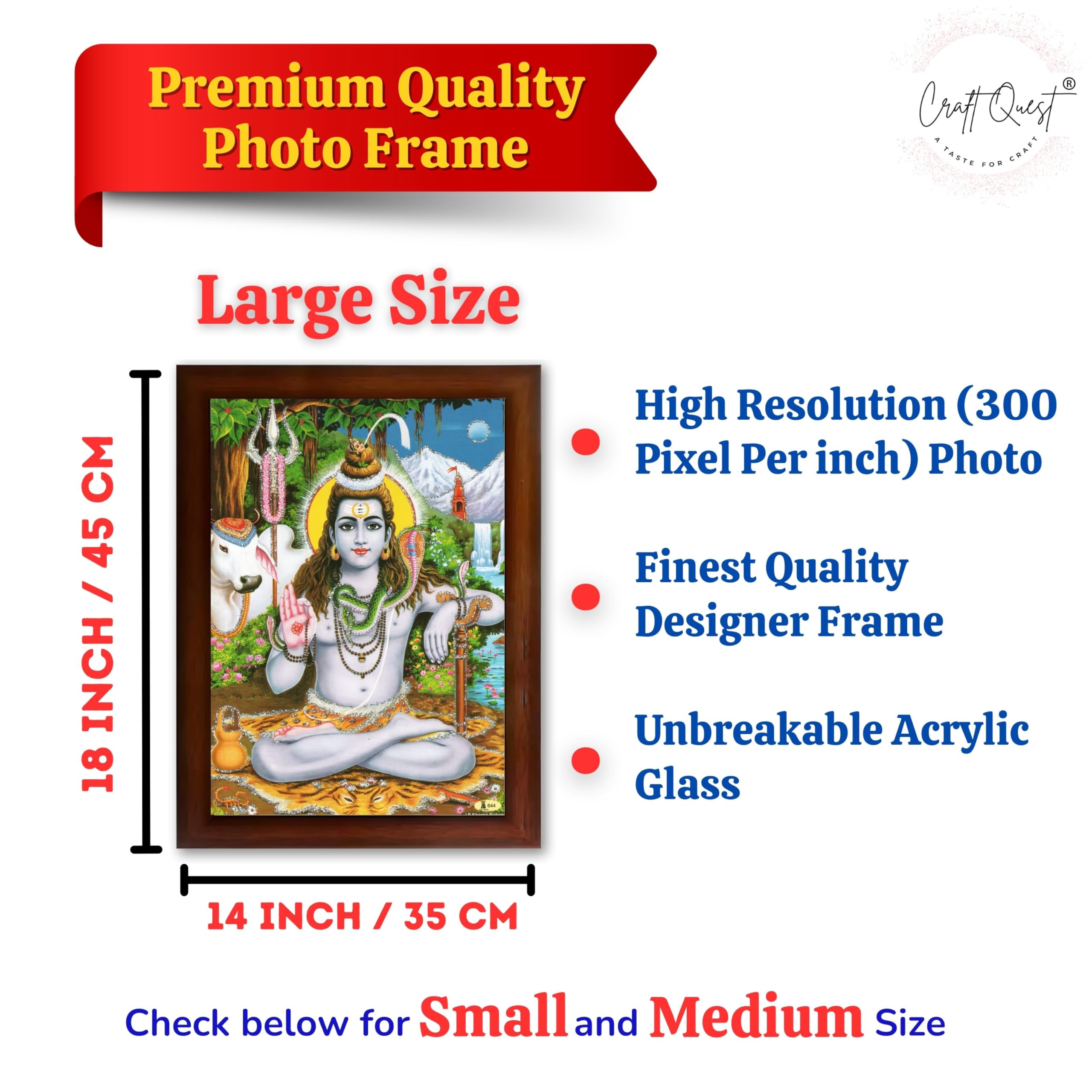 CRAFT QUEST Lord Shiva Wall Painting | Premium Framed Hindu God Wall Art | Spiritual Mahadev Poster for Living Room, Bedroom, Office, Meditation & Temple Décor |