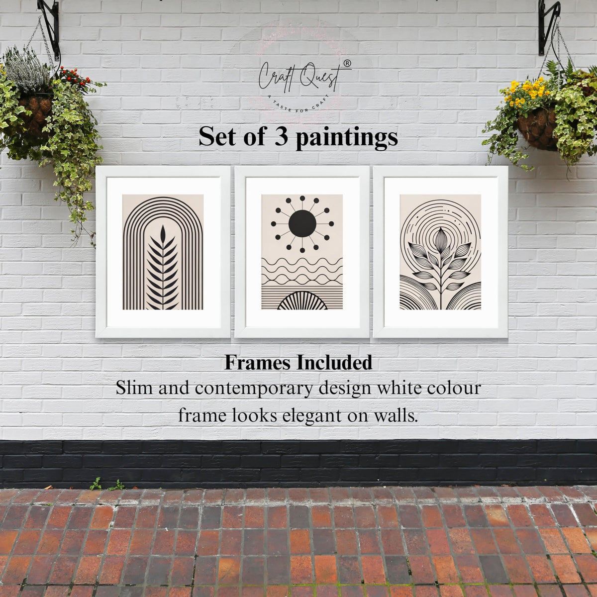 CRAFT QUEST Abstract Series Framed Paintings With Sun | Set of 3 Frames for Home Decoration | Ideal for Living Room, Bedroom & Offices