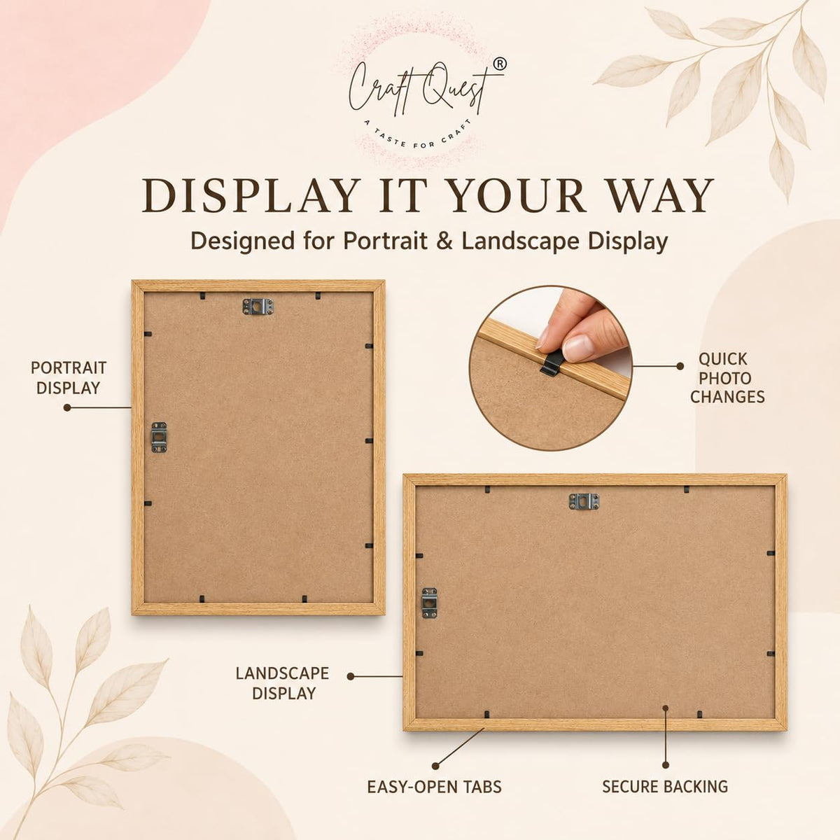 CRAFT QUEST 4X6 Inch Size synthetic Wall Mount Photo frames Single For Home Decoration, Living Room, Office Decoration (Natural, Set of 1)
