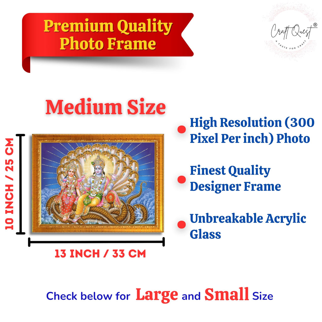 CRAFT QUEST Goddess Lakshmi pressing legs of lord Vishnu on Shesh naag, Glitter Work Painting