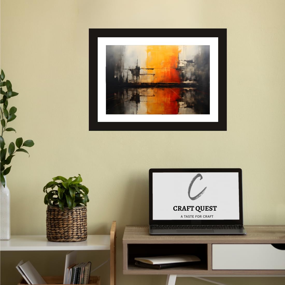 CRAFT QUEST Abstract Modern Art Painting Poster Frame for Home & Office Wall Decoration - Portrait, Wall Display (Black, 14x10 Inch Frame with Art Print) (Tropical Reverie)
