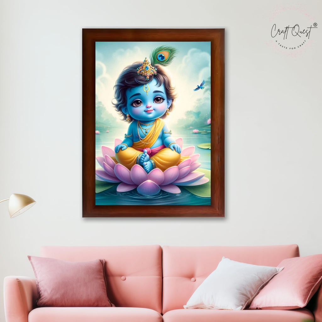 CRAFT QUEST Cute Baby Krishna HD Print | Little Krishna Frame for Home Temple, Office Desk, Décor Item