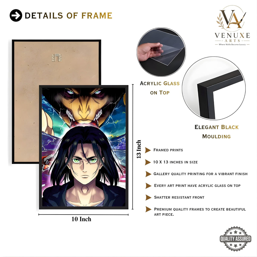 VENUXE ARTS Set Of 3 Anime Characters Wall Framed |Anime Characters Framed Poster for Living Room Bedroom Gaming Room Studio Wall Decor