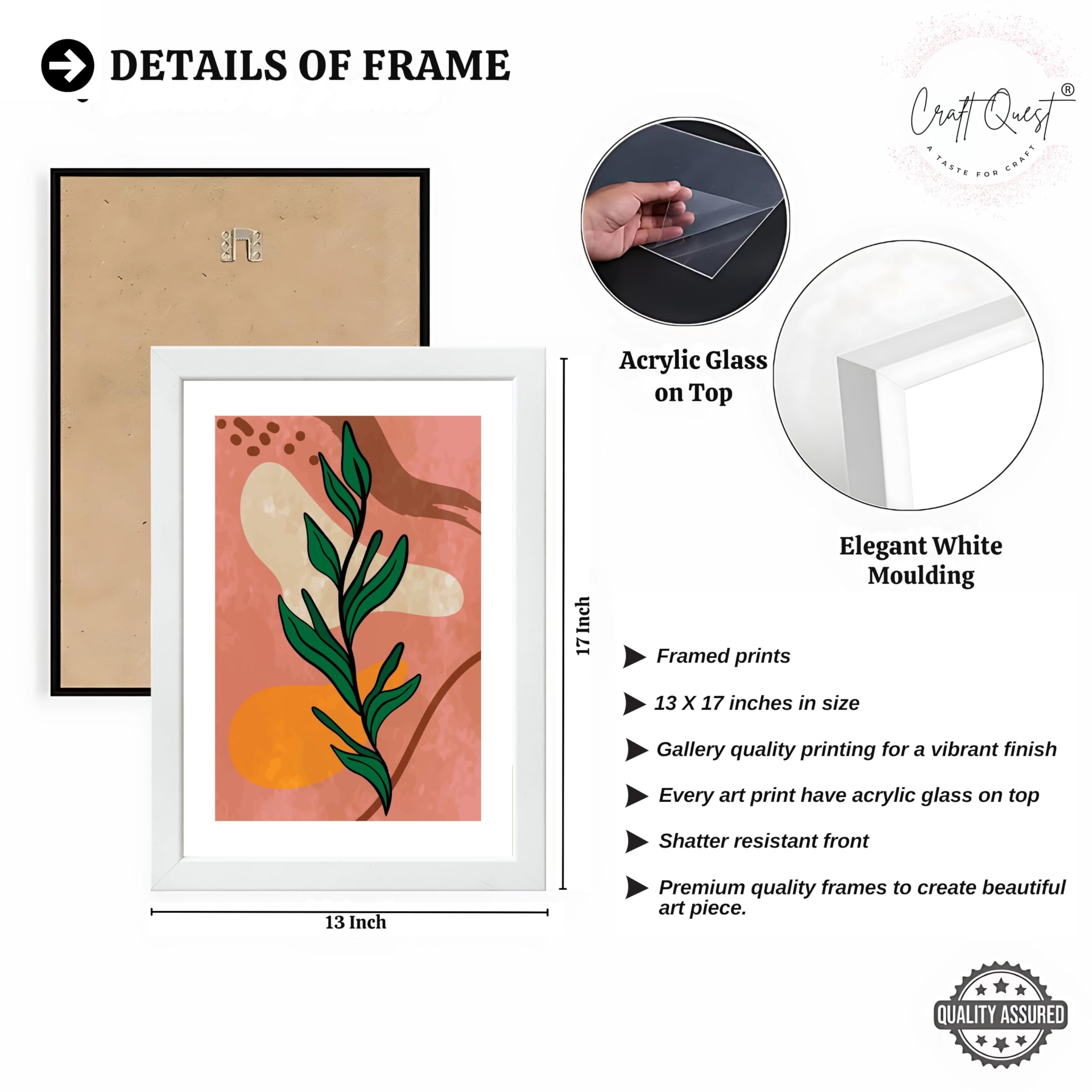 CRAFT QUEST Wall Art Decor Paintings | Set of 3 BOHO Wall Art Frames for Home Decoration | Ideal for Living Room, Bedrooms & Office