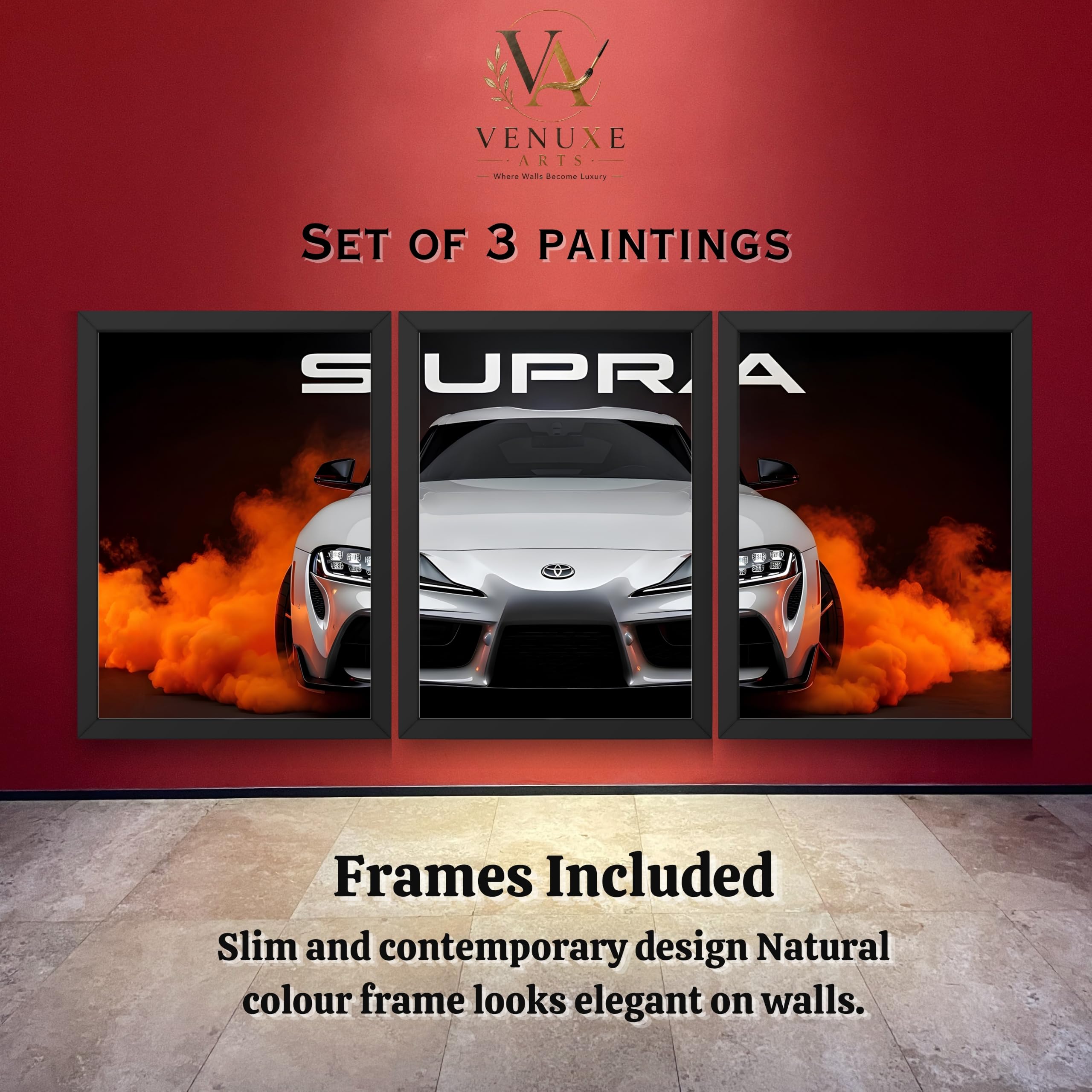 VENUXE ARTS Set Of 3 Big Sports Cars Framed Posters Gift Items for Boys Room Wall Decoration Bedroom Living Room Office Studio Décor | Car Poster Frame for Wall Décor