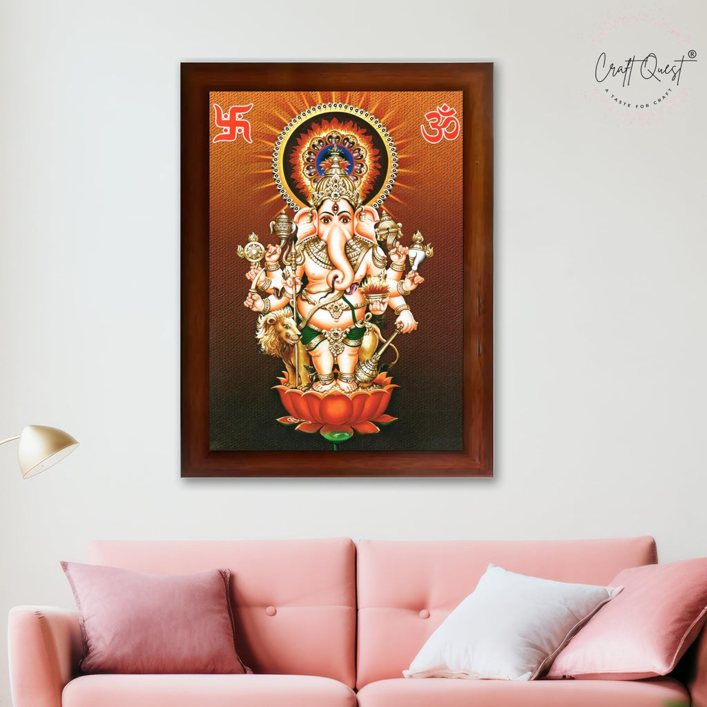 CRAFT QUEST Drishti Ganapati ji for Entrance Vastu Ganesha Wall Painting Framed Home Decor | Religious God Picture Frame for Home, Office, Temple & Gifting