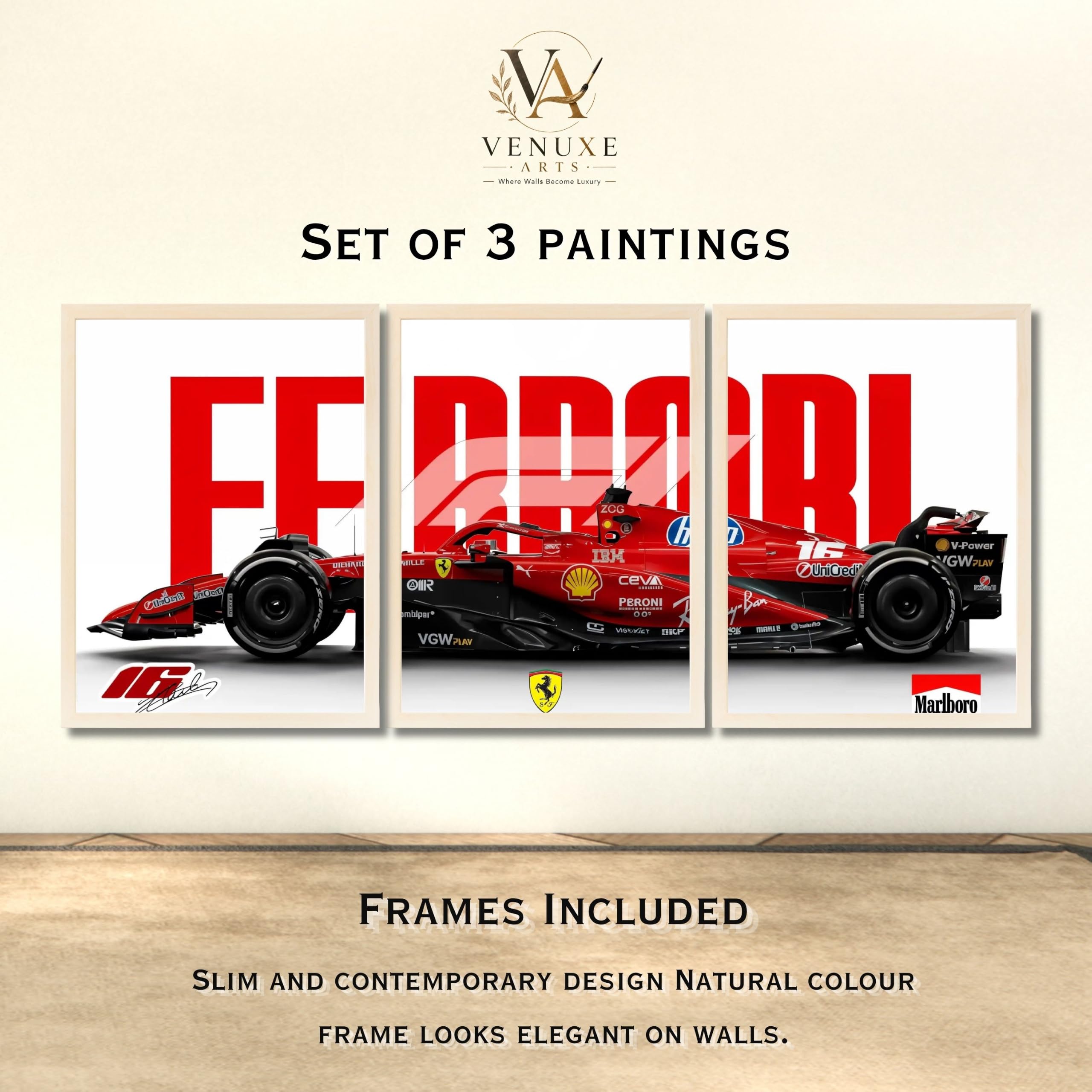 VENUXE ARTS Set Of 3 Big Sports Cars Framed Posters Gift Items for Boys Room Wall Decoration Bedroom Living Room Office Studio Décor | Car Poster Frame for Wall Décor