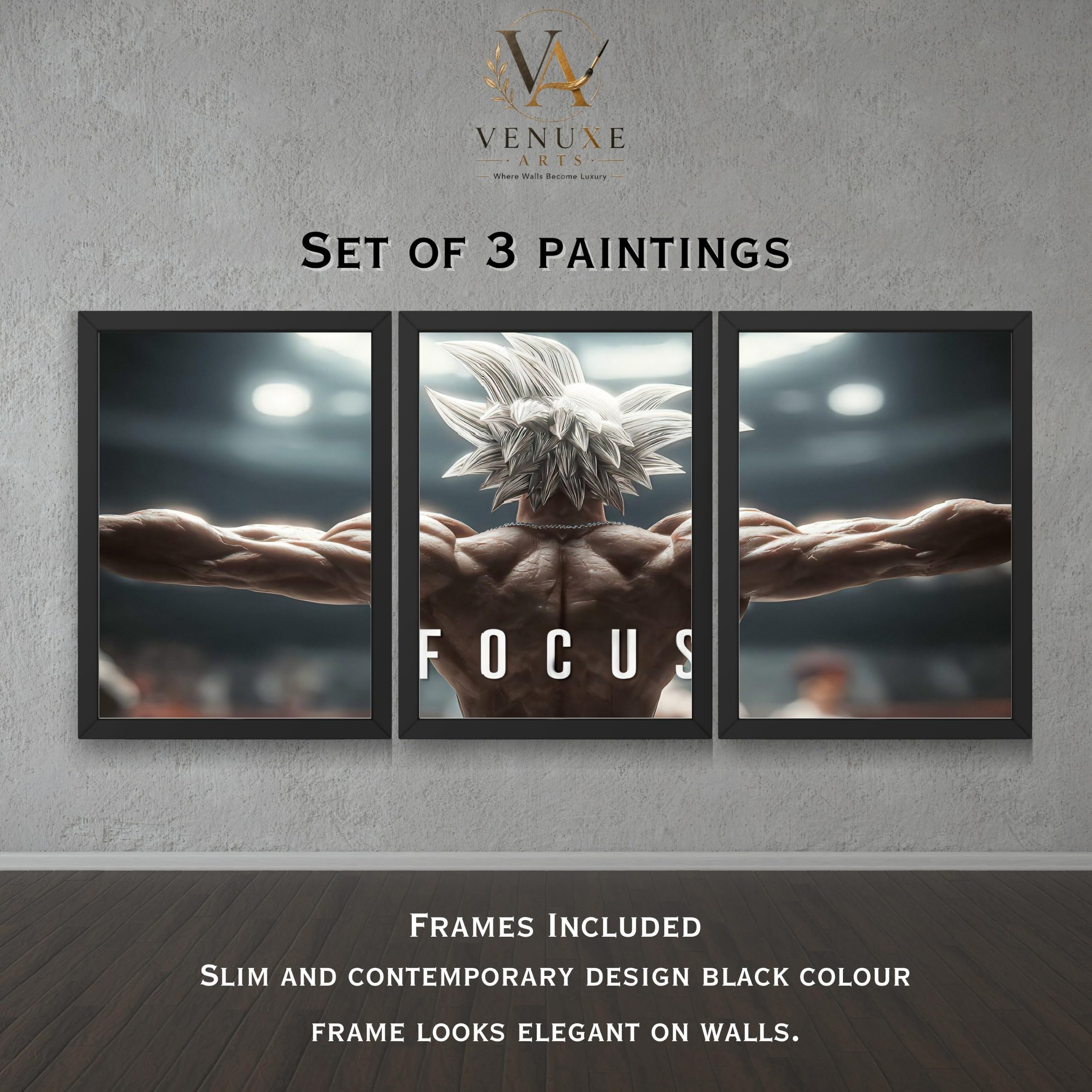 VENUXE ARTS Set Of 3 Anime Characters Wall Framed |Anime Characters Framed Poster for Living Room Bedroom Gaming Room Studio Wall Decor