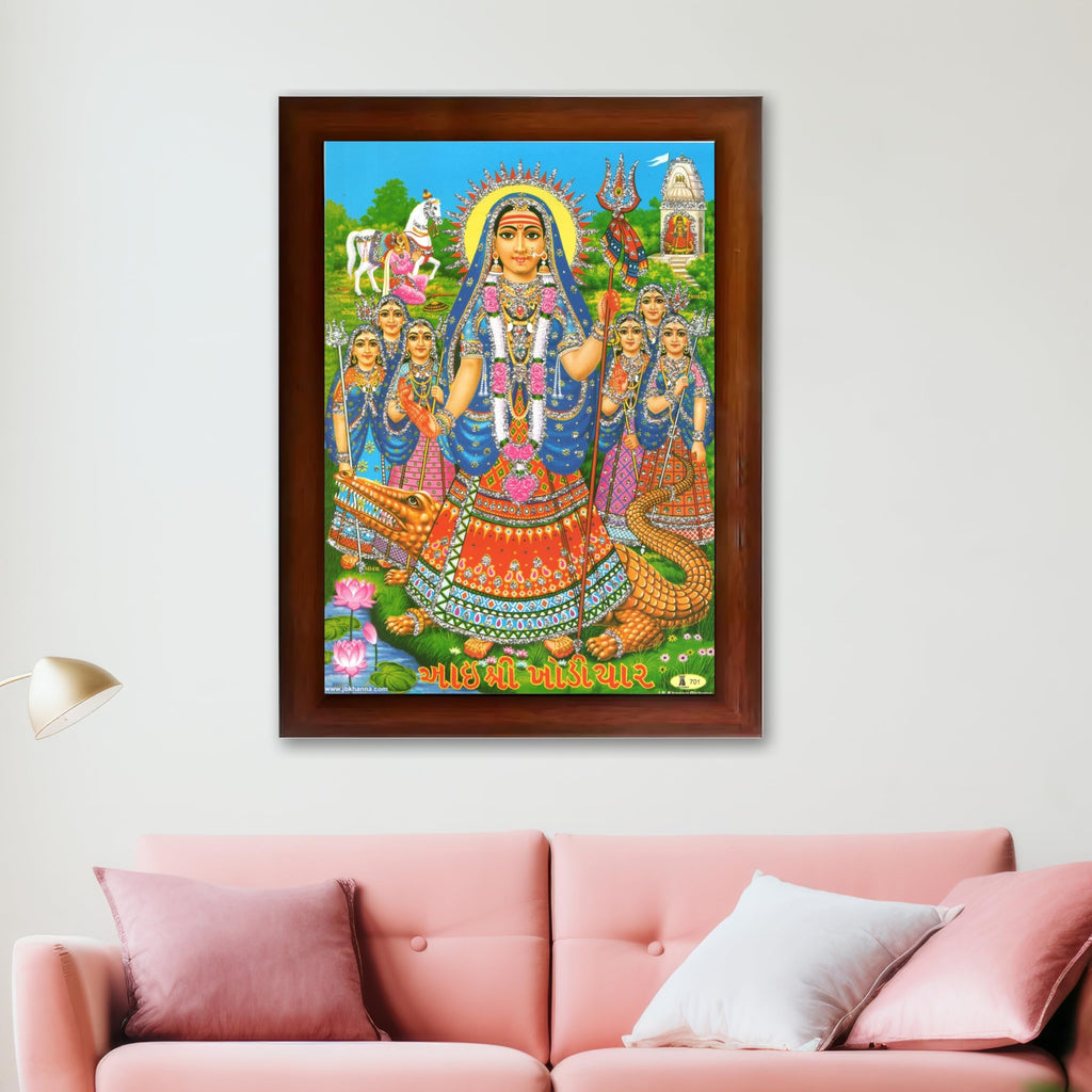 CRAFT QUEST Khodiyar Maa Mata Wall Painting Framed Home Décor wooden frame
