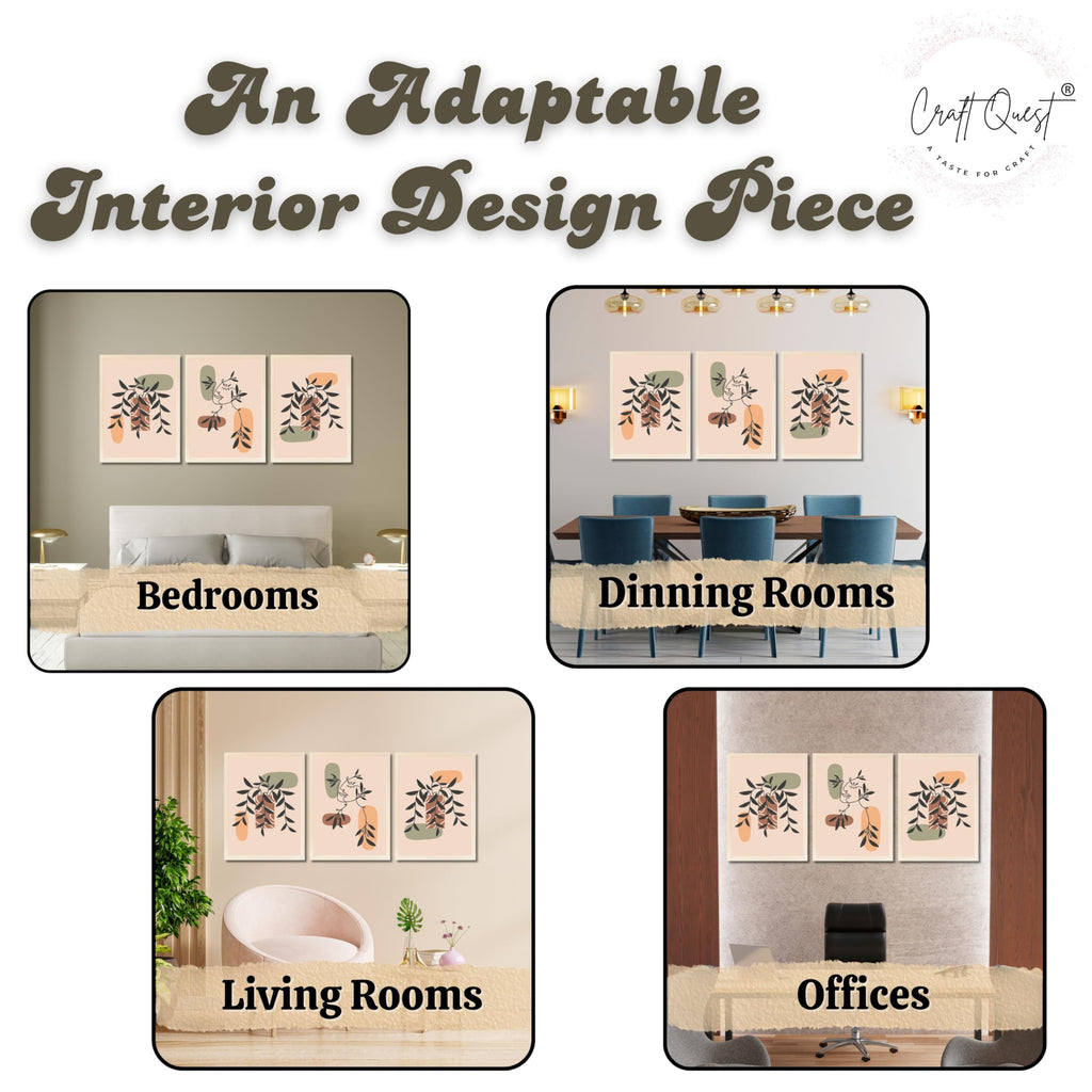 CRAFT QUEST Wall Art Decor Paintings | Set of 3 BOHO Wall Art Frames for Home Decoratio | Ideal for Living Room, Offices & Bedroom