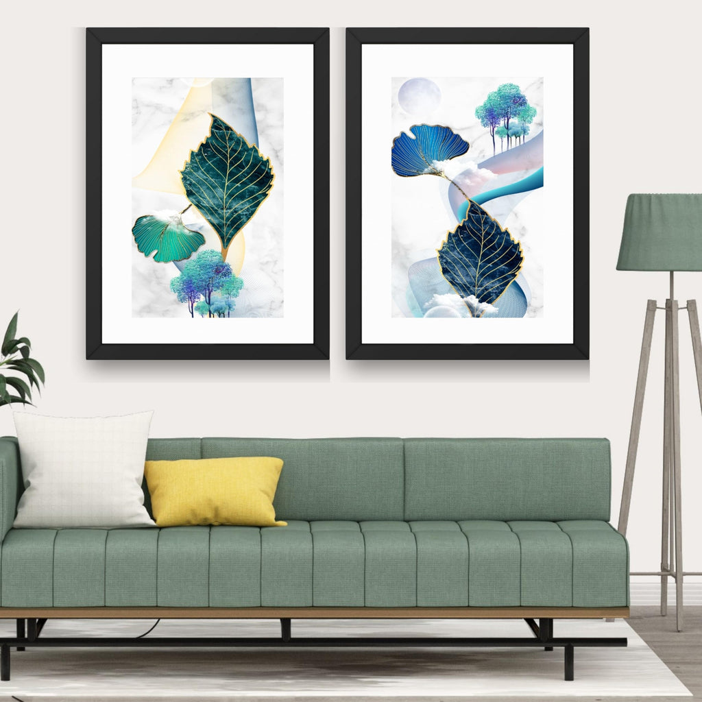 CRAFT QUEST Wall Art Decor Paintings | Set of 2 Wall Art Frames for Home Decoration | Ideal for Living Room, Bedroom & Office (Style 116)