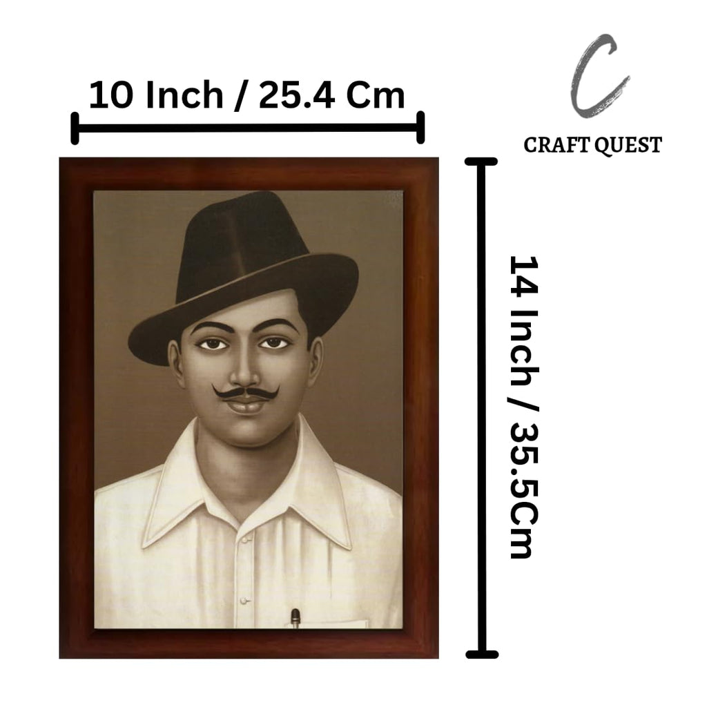 Craft Quest Bhagat Singh Poster Freedom Fighters Paintings For Office Room Wall, With Black Frame (14 X 10 Inches)