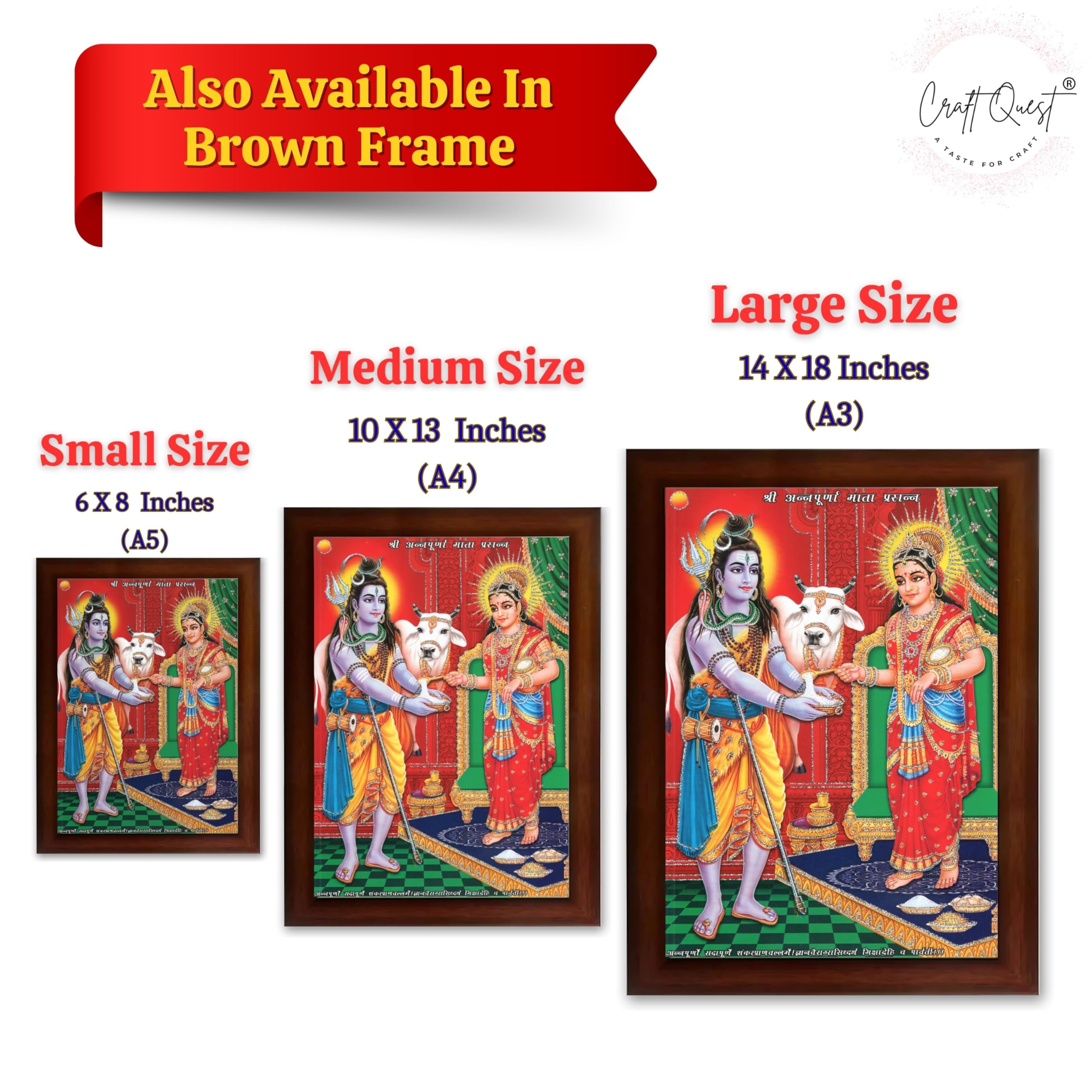CRAFT QUEST Shiva & Maa Annapurna devi sitting on throne photo frame with Acrylic Glass for Kitchen