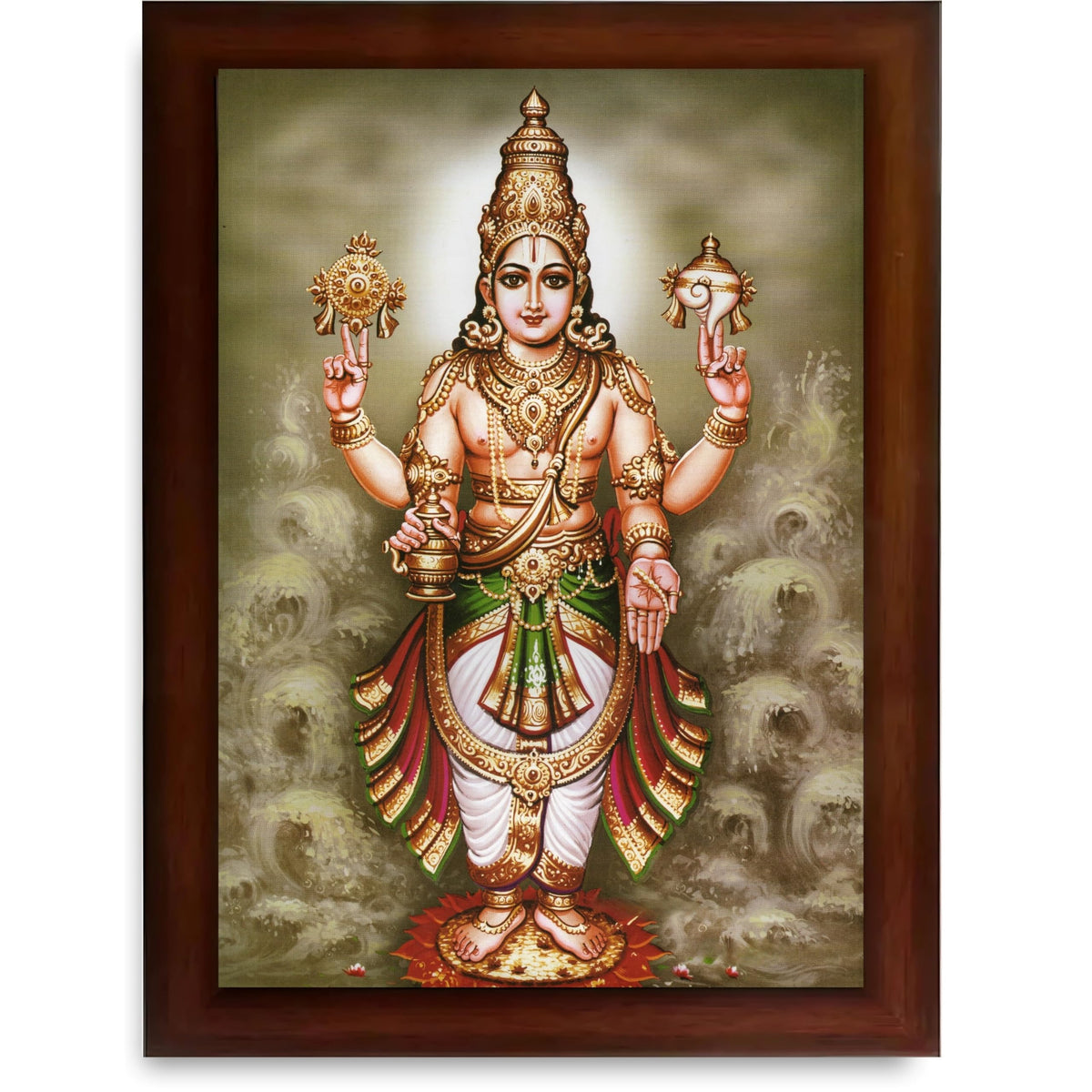 CRAFT QUEST Lord Dhanvantari Dhanwantri Wall Painting Photo Framed For Home, Pooja, Temple, Gift, Wall Décor Item