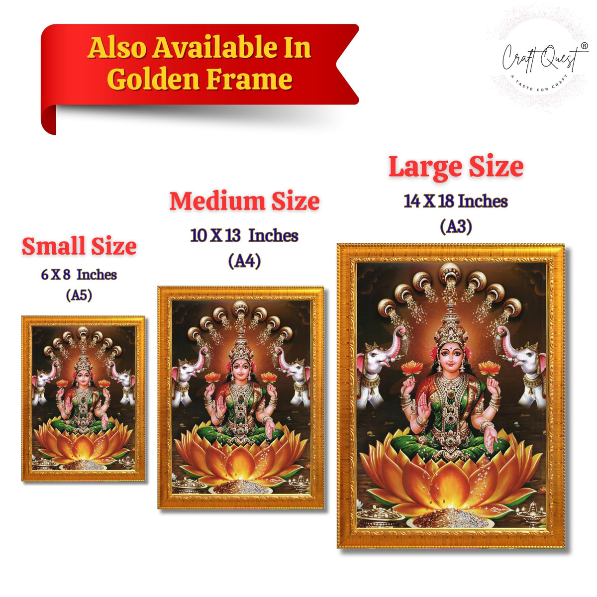 CRAFT QUEST Goddess Lakshmi Mata Wall Painting Photo Framed | Acrylic Glass, Lightweight & Waterproof | Ideal for Home, Office, Temple & Puja Room, Wall Decor