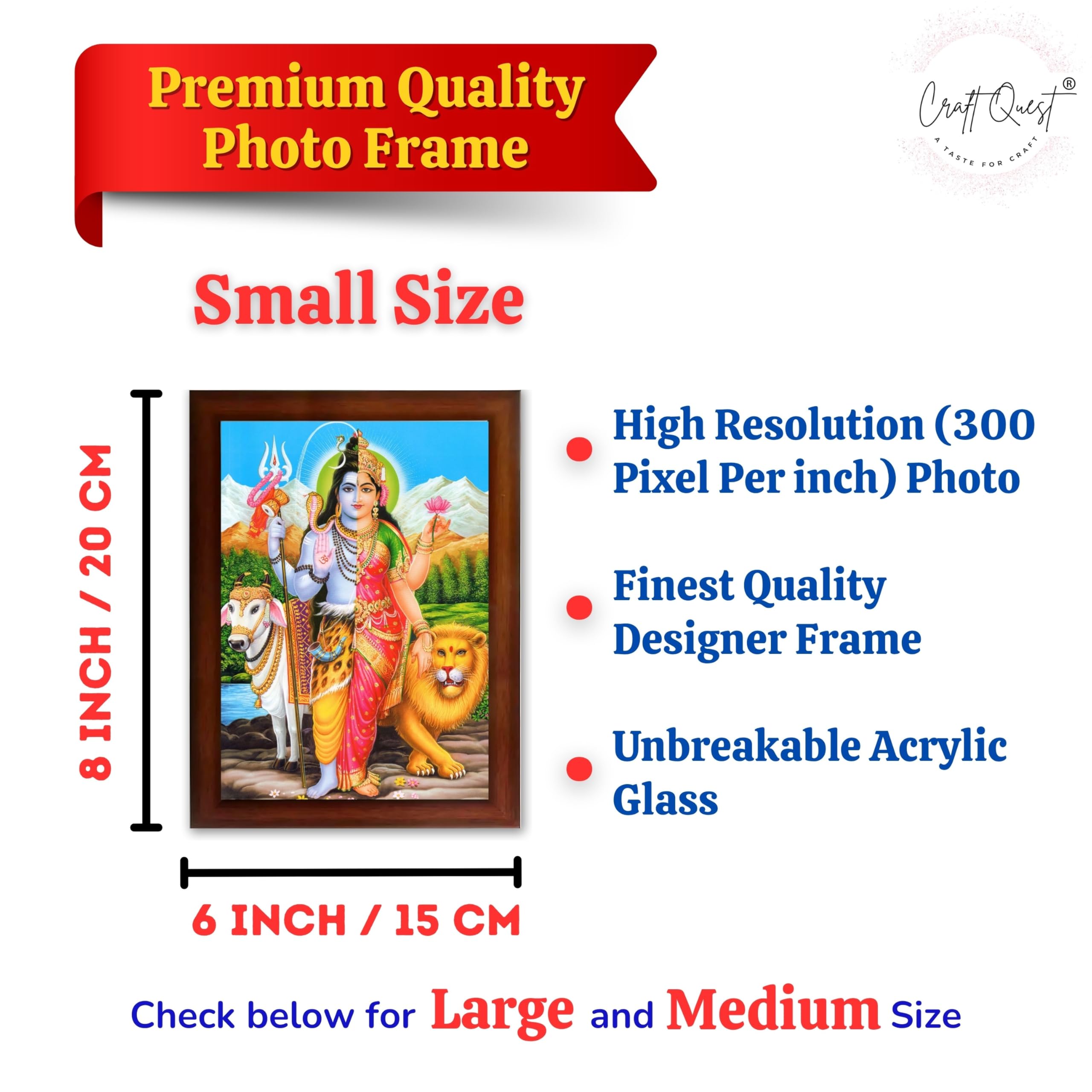 CRAFT QUEST Ardhanarishvara Arthanareeswara Shiv Parvati Photo Frame | Religious Photo Frame | Ideal for Home, Office, Temple & Puja Room, Wall Decor