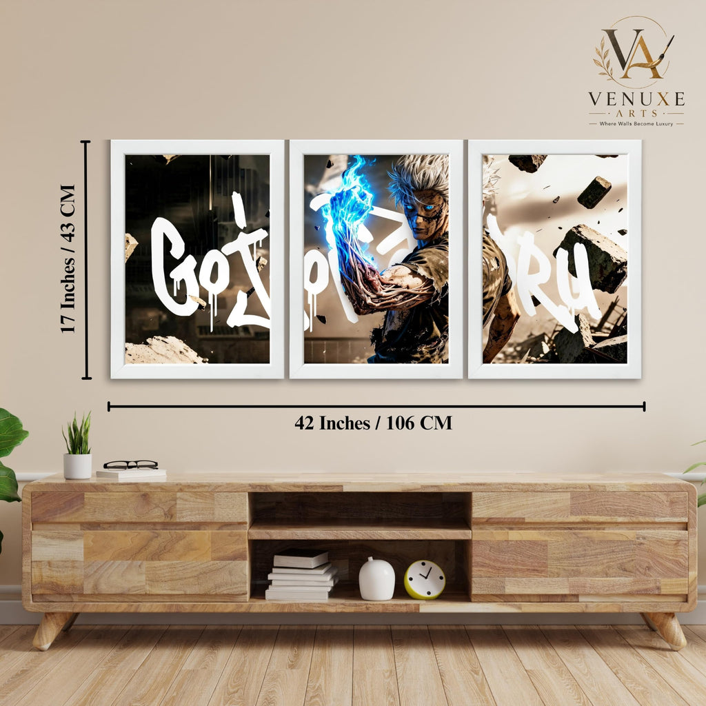 VENUXE ARTS Set Of 3 Anime Characters Wall Framed |Anime Characters Framed Poster for Living Room Bedroom Gaming Room Studio Wall Decor