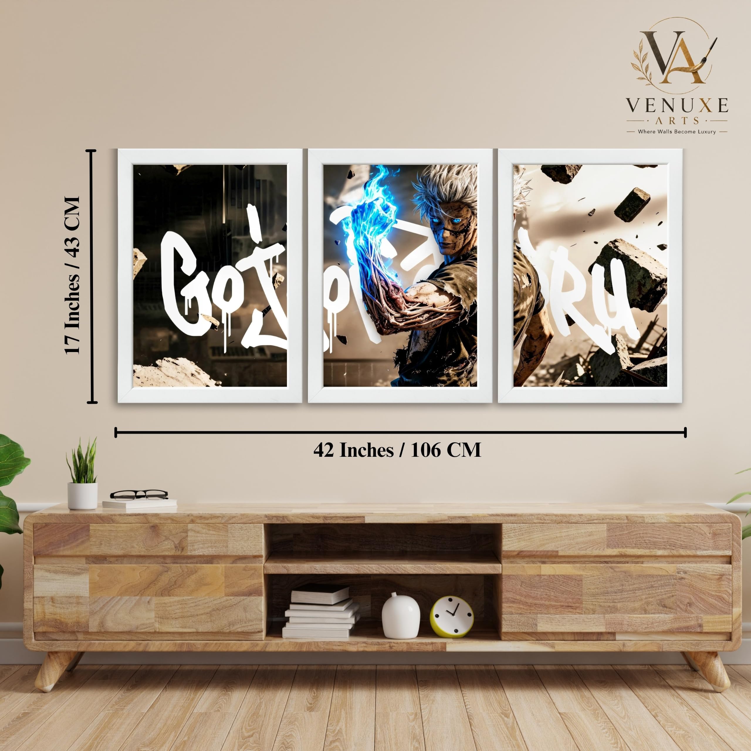 VENUXE ARTS Set Of 3 Anime Characters Wall Framed |Anime Characters Framed Poster for Living Room Bedroom Gaming Room Studio Wall Decor