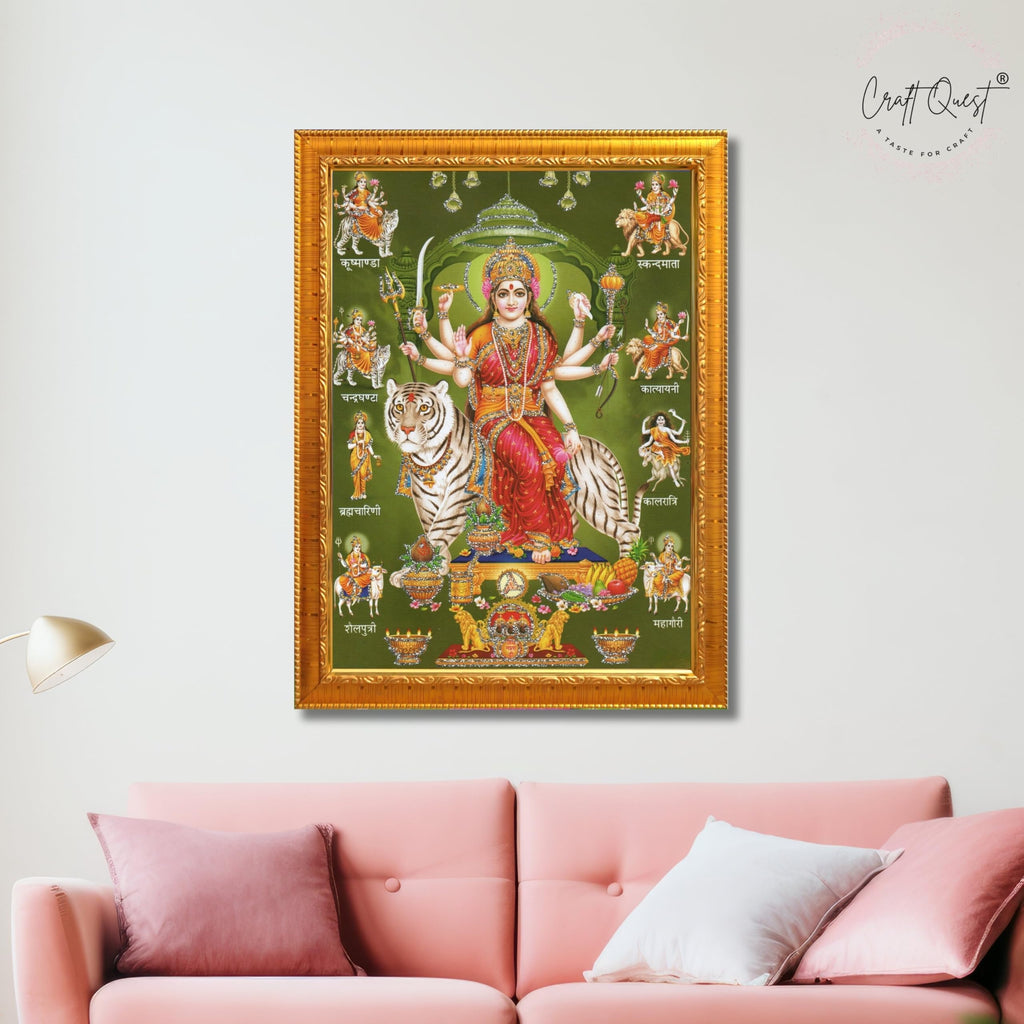 CRAFT QUEST Durga Maa Nav Navadurga Navdurga Wall Painting Framed Home Decor Items