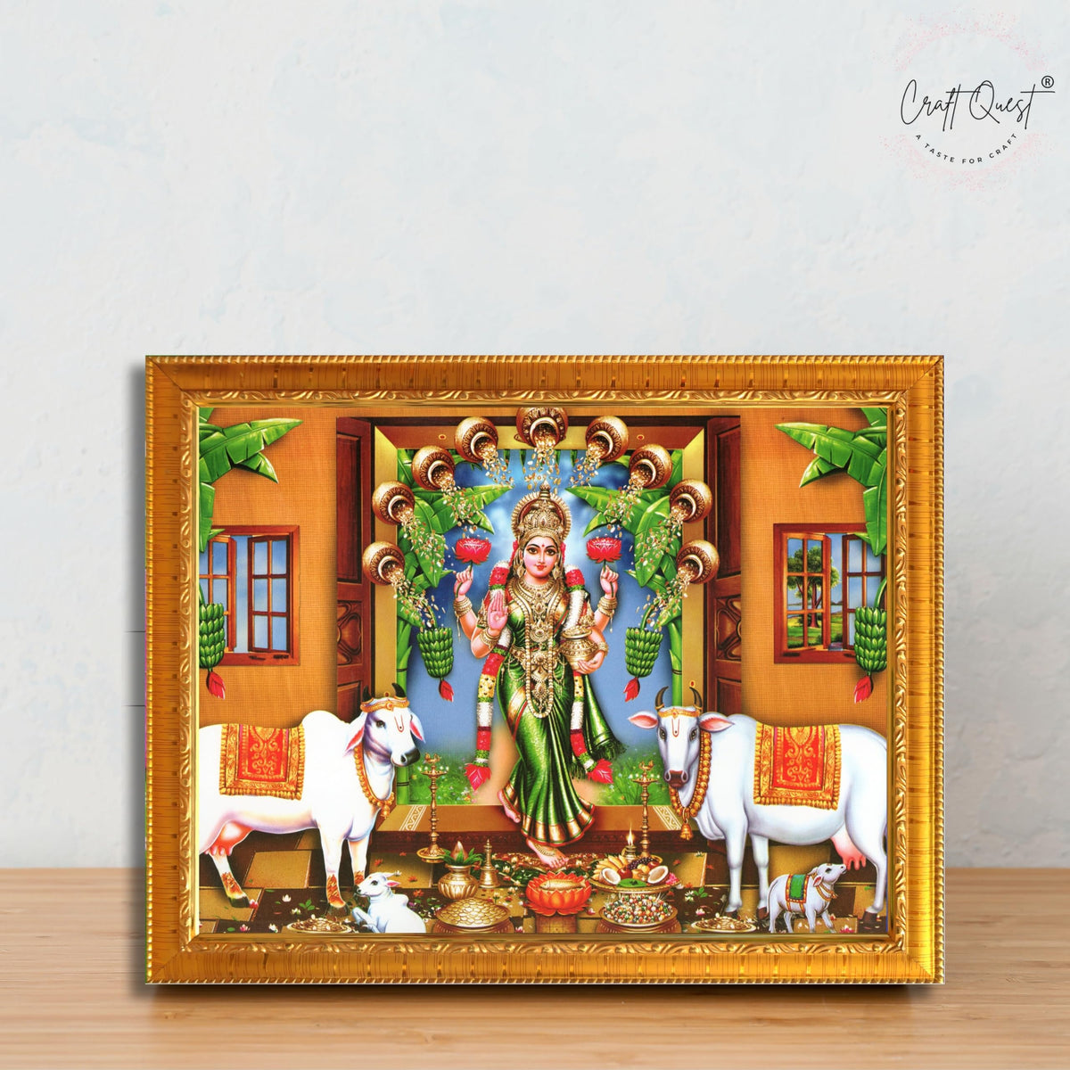 CRAFT QUEST Goddess Lakshmi Mata Wall Painting Photo Framed | Acrylic Glass, Lightweight | Ideal for Home, Office, Temple & Puja Room, Wall Decor