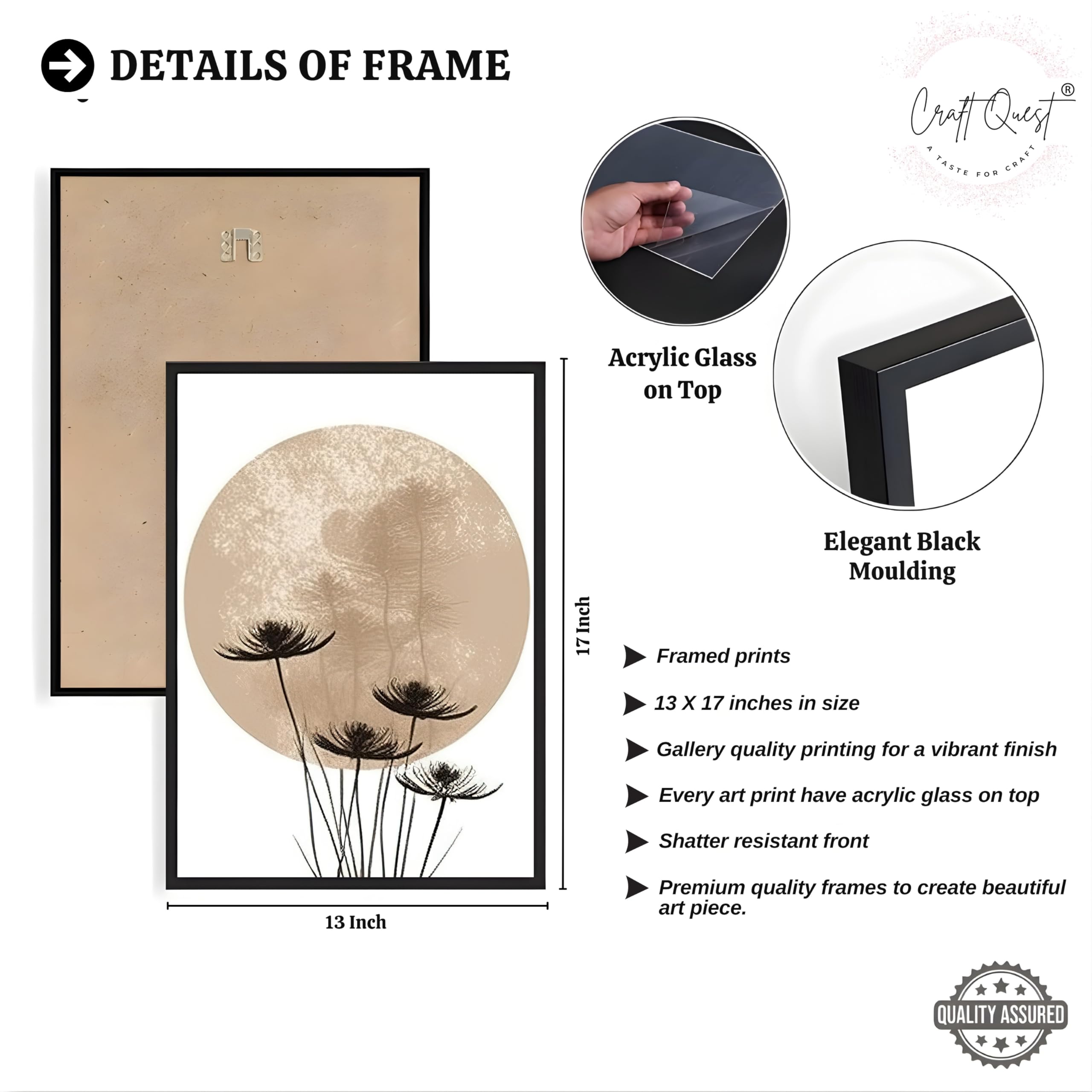 CRAFT QUEST Boho Minimalist Abstract Wall Art | Set of 3 Frames for Home Decoration | Ideal for Living Room, Bedroom & Offices