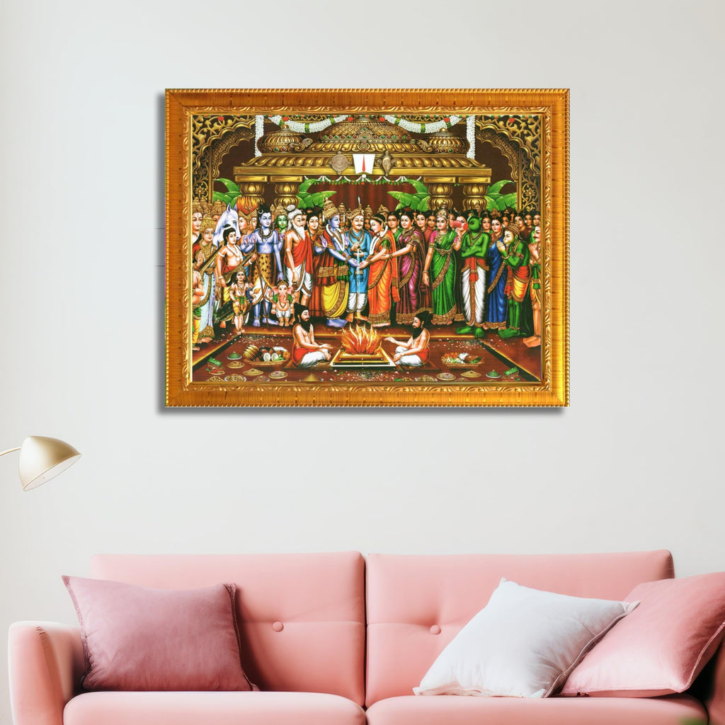 CRAFT QUEST Tirupati Balaji Padmavati Srinivasa Kalyanam Wall Painting Framed | South God Picture Frame for Home, Office, Temple & Gifting