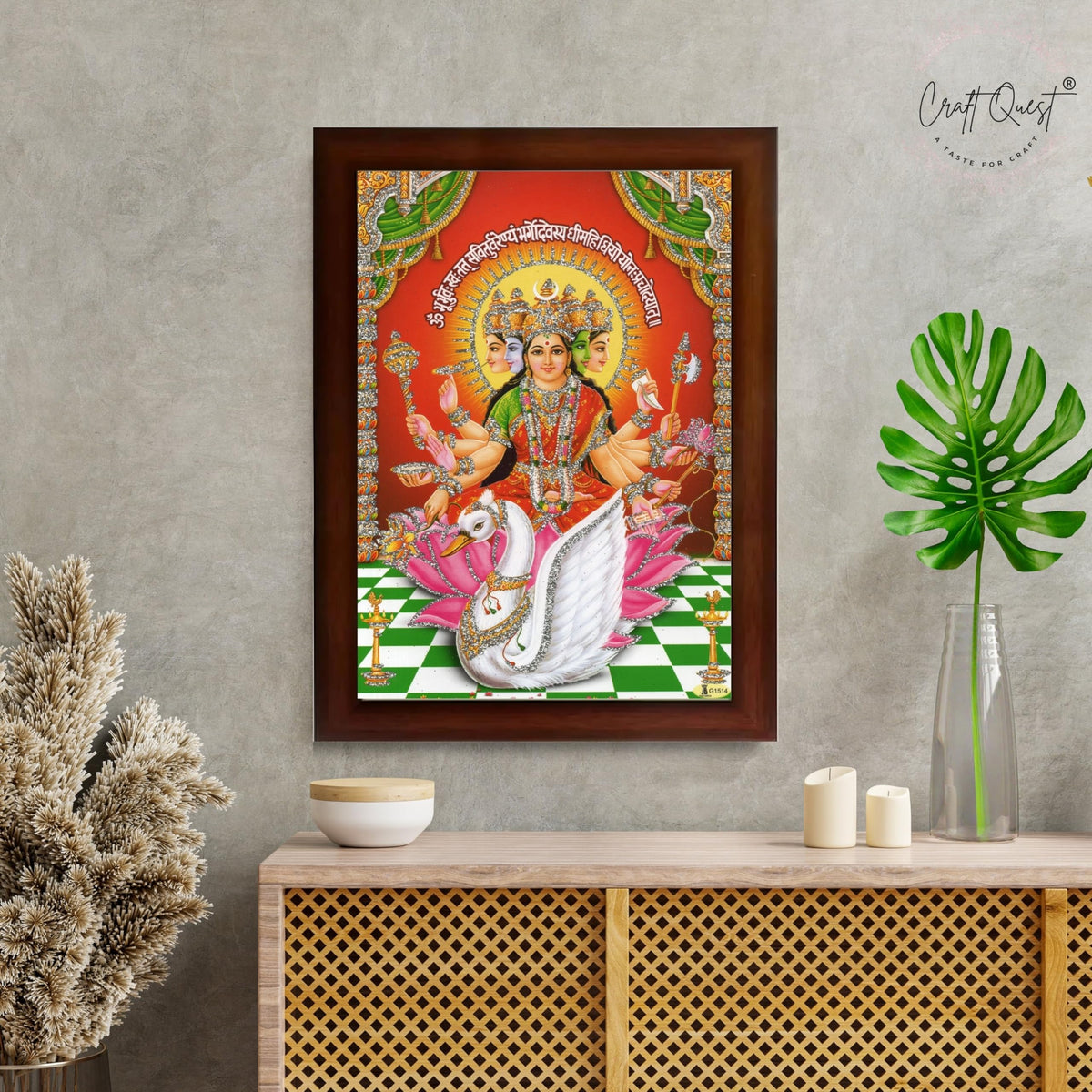 CRAFT QUEST Gayatri Mata Gaytri Gayatridevi Wall Painting Framed Home Decor