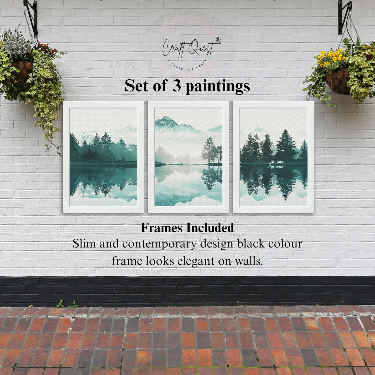 CRAFT QUEST Nature Inspired Series Paintings With Trees & Mountains Wall Art | Set of 3 Frames for Home Decoration | Ideal for Living Room, Bedroom & Offices