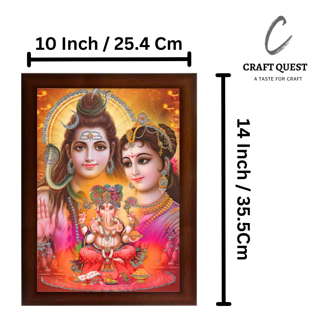 Craft Quest Shiv Parivar (Shiv Shankar, Maa Parvati, Ganesh and Kartikey) Religious Wood Photo Frames (14 X 10 inch, Photoframe, Multicolour)
