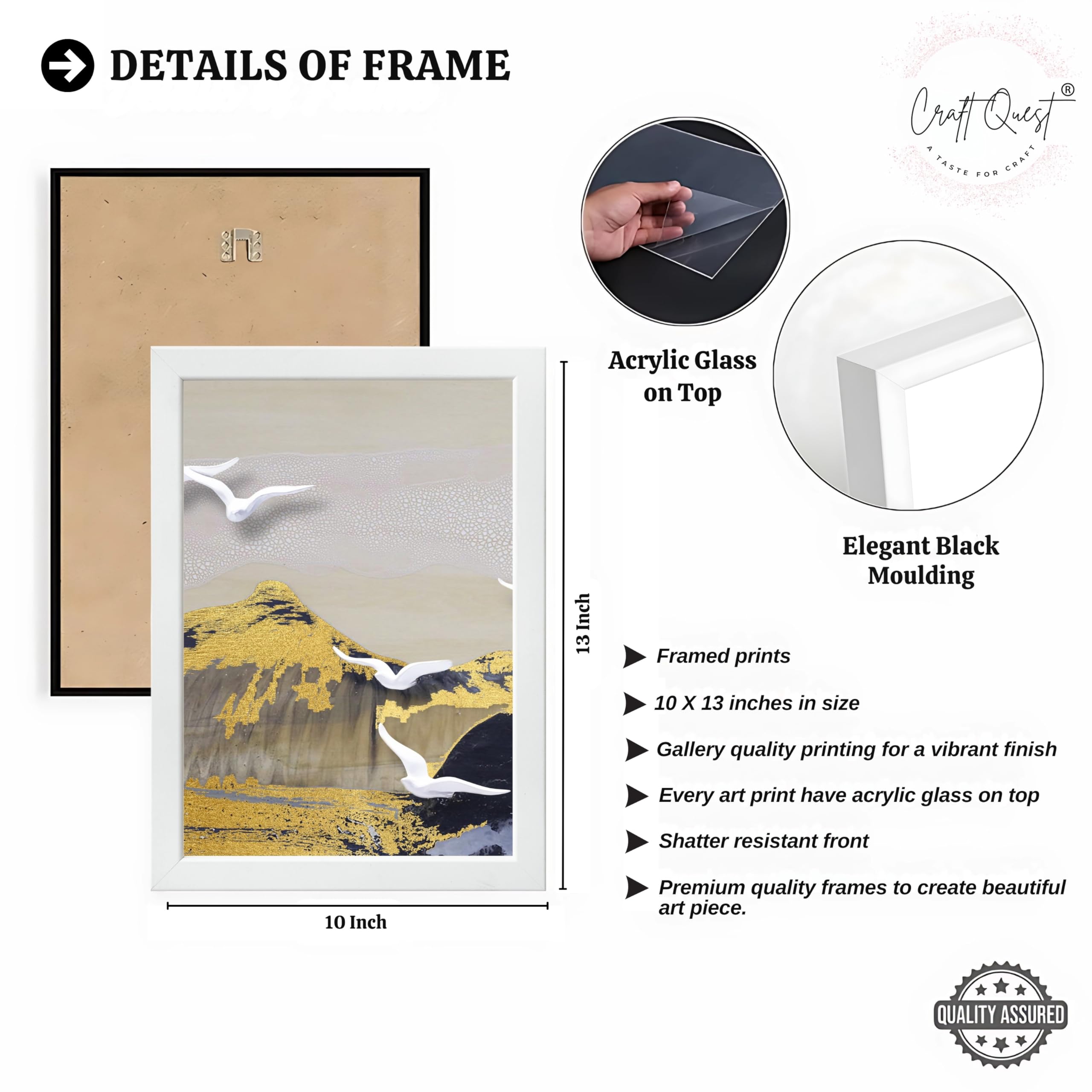 CRAFT QUEST Modern Art Abstract Porch Golden Wall Art | Set of 3 Frames for Home Decoration | Ideal for Living Room, Bedroom & Offices