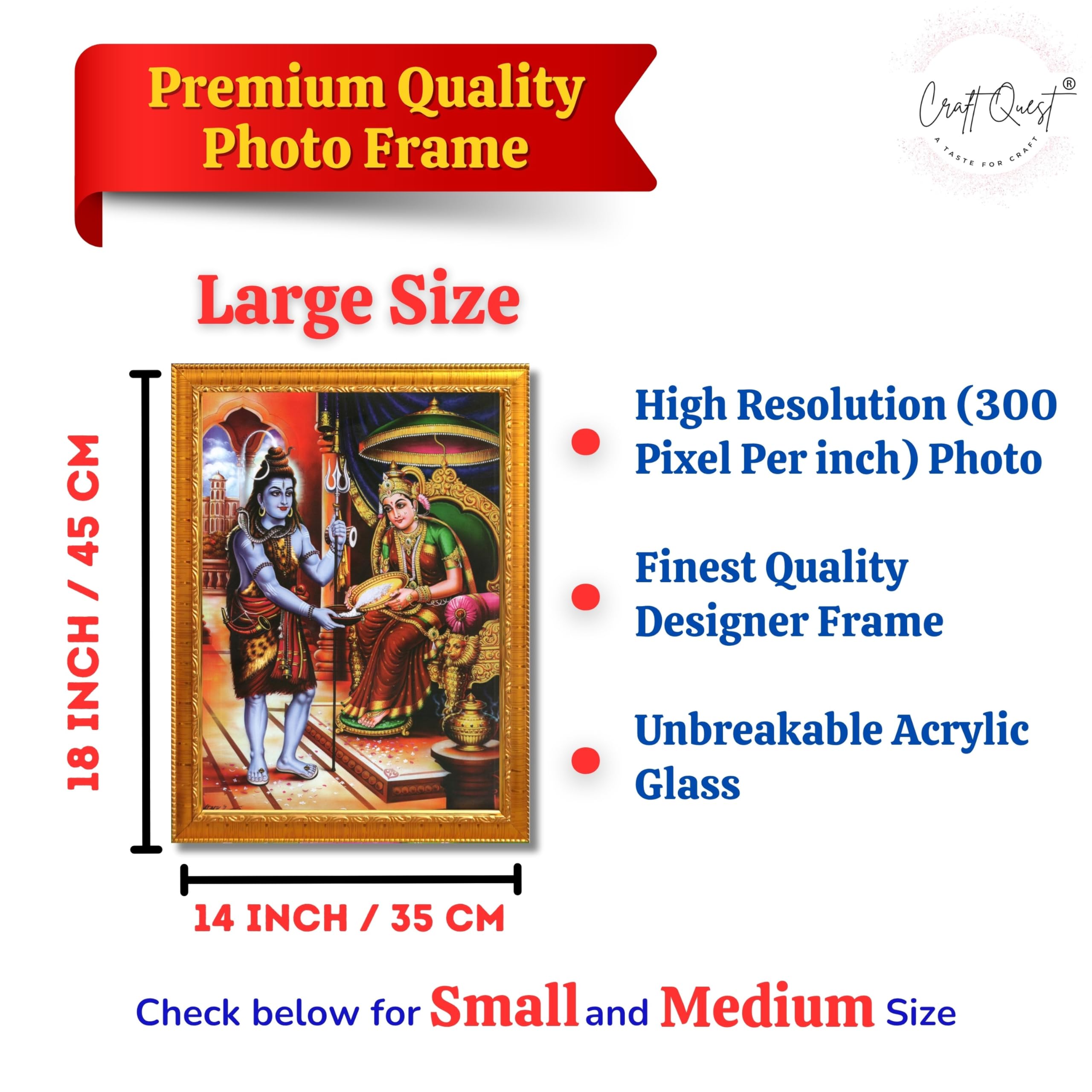 CRAFT QUEST Shiva & Maa Annapurna devi sitting on throne photo frame with Acrylic Glass for Kitchen, Food & Prosperity Blessing Hindu Wall Decor