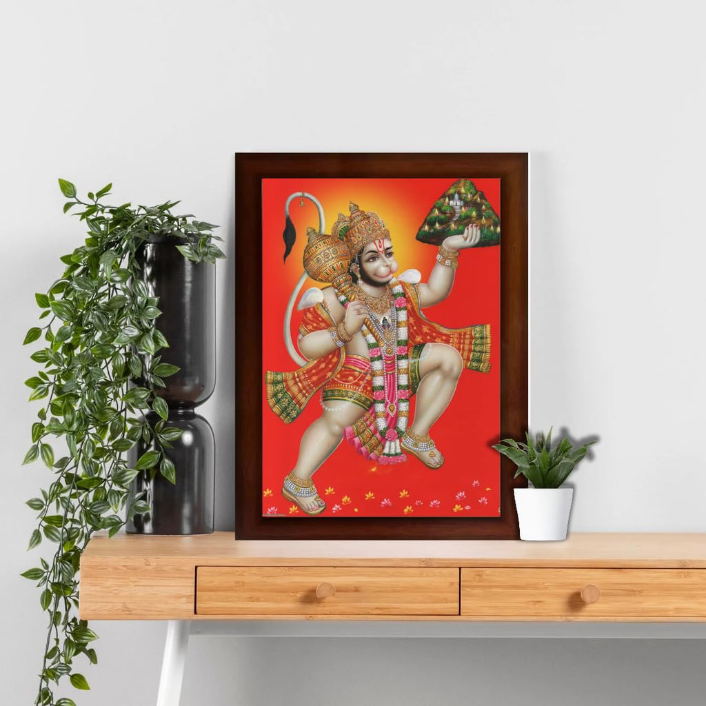 Craft Quest Hanuman jii Religious Wood Photo Frames for Worship/Pooja(Photoframe, Multicolour, 14 X 10 Inch), Wall Mount, Rectangular