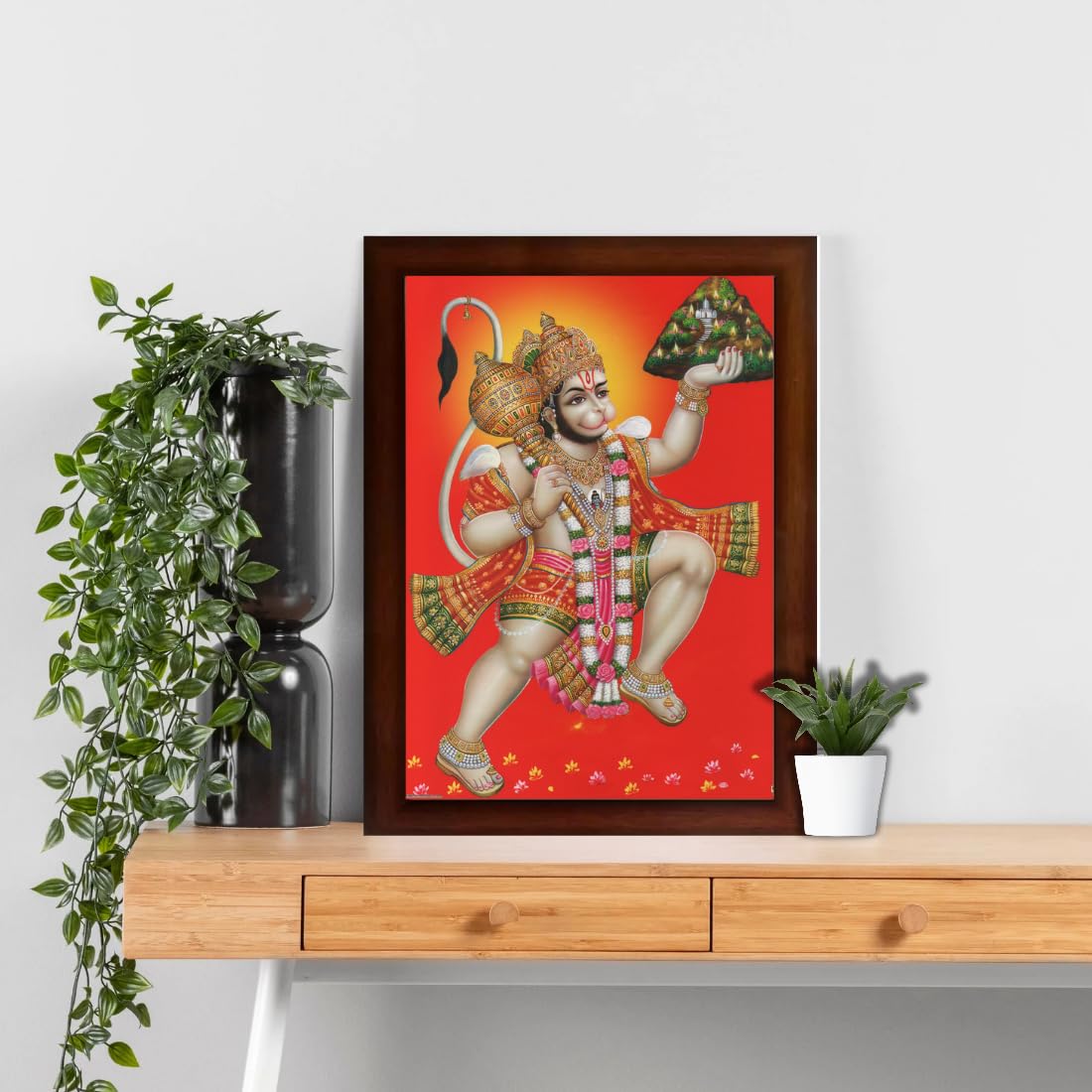 Craft Quest Hanuman jii Religious Wood Photo Frames for Worship/Pooja(Photoframe, Multicolour, 14 X 10 Inch), Wall Mount, Rectangular