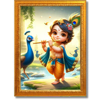 CRAFT QUEST Bal Gopal Makhan Chor Wall Photo Frame | Hindu God Kanha Devotional Home Decor | Pooja Room, Living Room, Gift Item