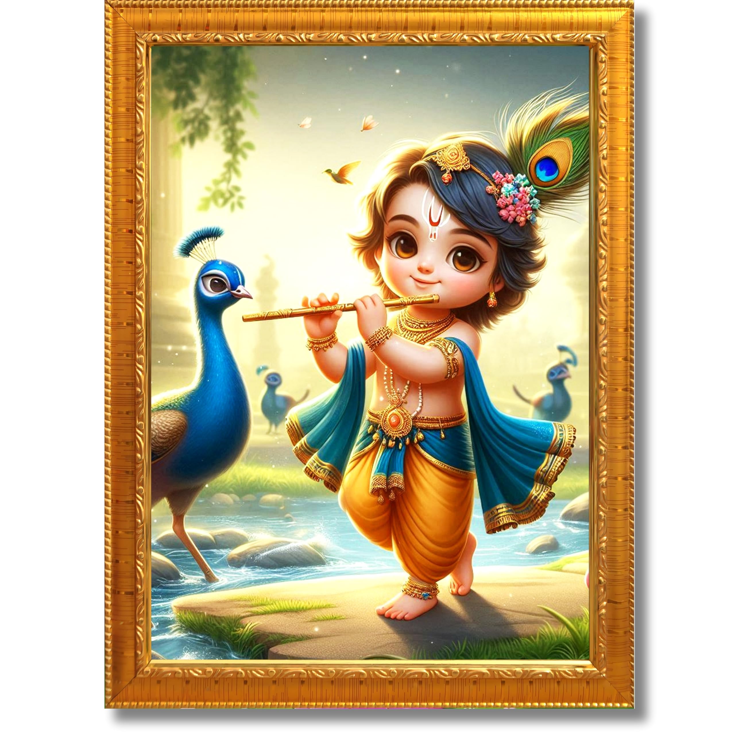 CRAFT QUEST Bal Gopal Makhan Chor Wall Photo Frame | Hindu God Kanha Devotional Home Decor | Pooja Room, Living Room, Gift Item