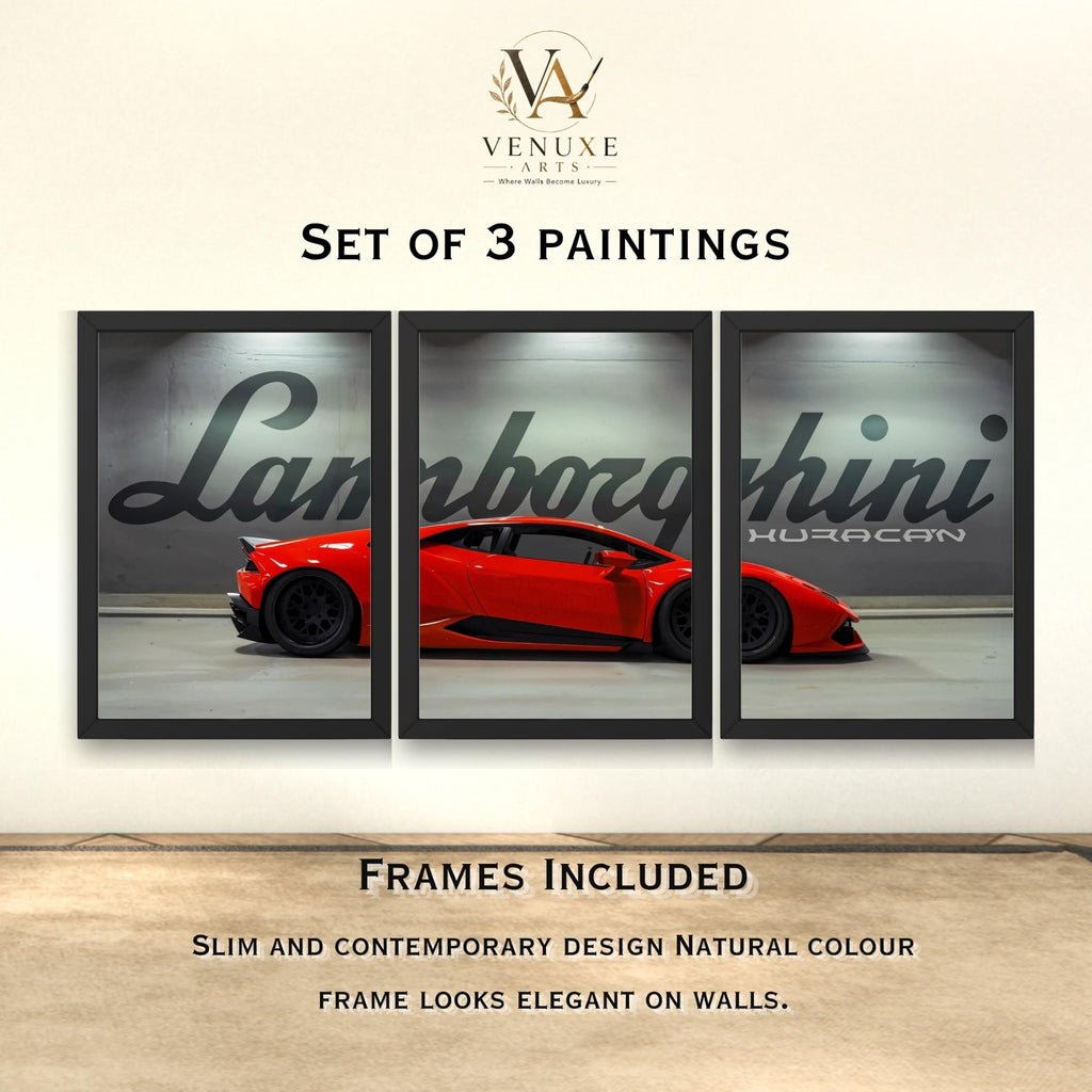 VENUXE ARTS Set Of 3 Big Sports Cars Framed Posters Gift Items for Boys Room Wall Decoration Bedroom Living Room Office Studio Décor | Car Poster Frame for Wall Décor
