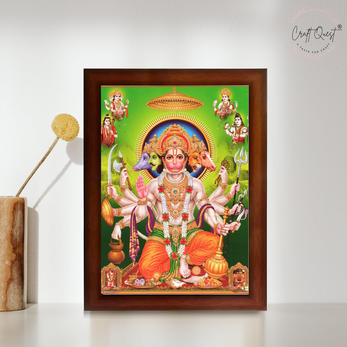 CRAFT QUEST Panchmukhi Hanuman | Bajrangbali Religious Photo frame home Decorative item synthetic wooden frame