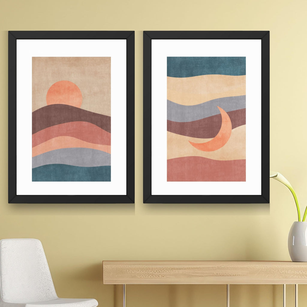 CRAFT QUEST Wall Art Decor Paintings | Set of 2 Sun Moon Wall Art Frames for Home Decoration | Ideal for Living Room, Bedroom & Office