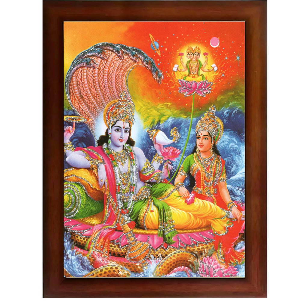 CRAFT QUEST Lord Vishnu Dev Lakshmi Devi Laxmi Narayan Ji Wall Painting Framed Home Décor