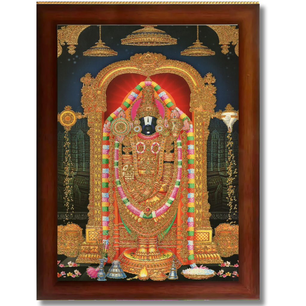 CRAFT QUEST Tirupati Balaji Lord Venkateshwara Swamy Wall Painting Framed Home Décor