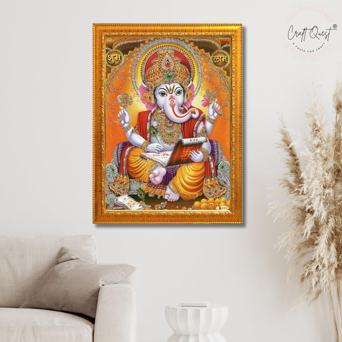 CRAFT QUEST Lord Ganpati Ganesha Modern Wall Art Painting With Frame, Home and Office Decor Item