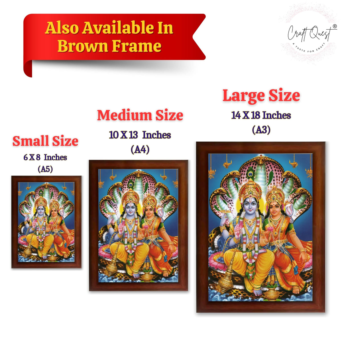 CRAFT QUEST Laxmi Narayan Laxmi Vishnu Dev Lakshmi Devi Ji Wall Painting Framed Home Decor, Religious Photo Frame