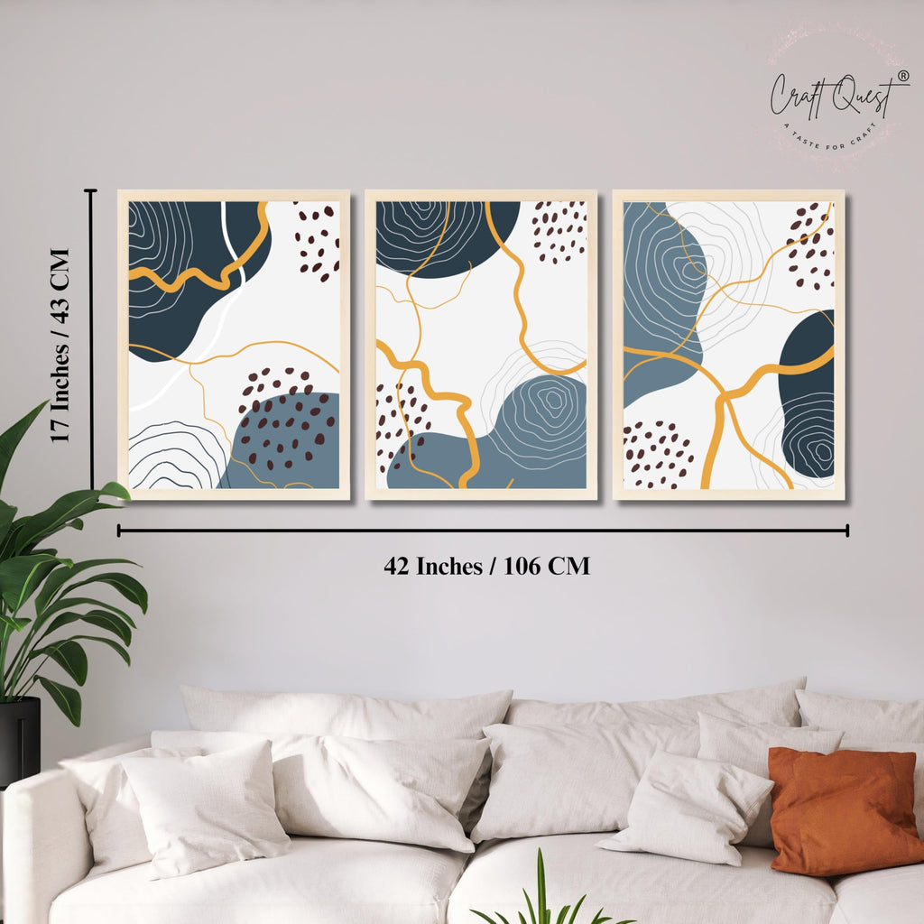 CRAFT QUEST Abstract Modern Shapes Wall Art | Set of 3 Frames for Home Decoration | Ideal for Living Room, Bedroom & Offices