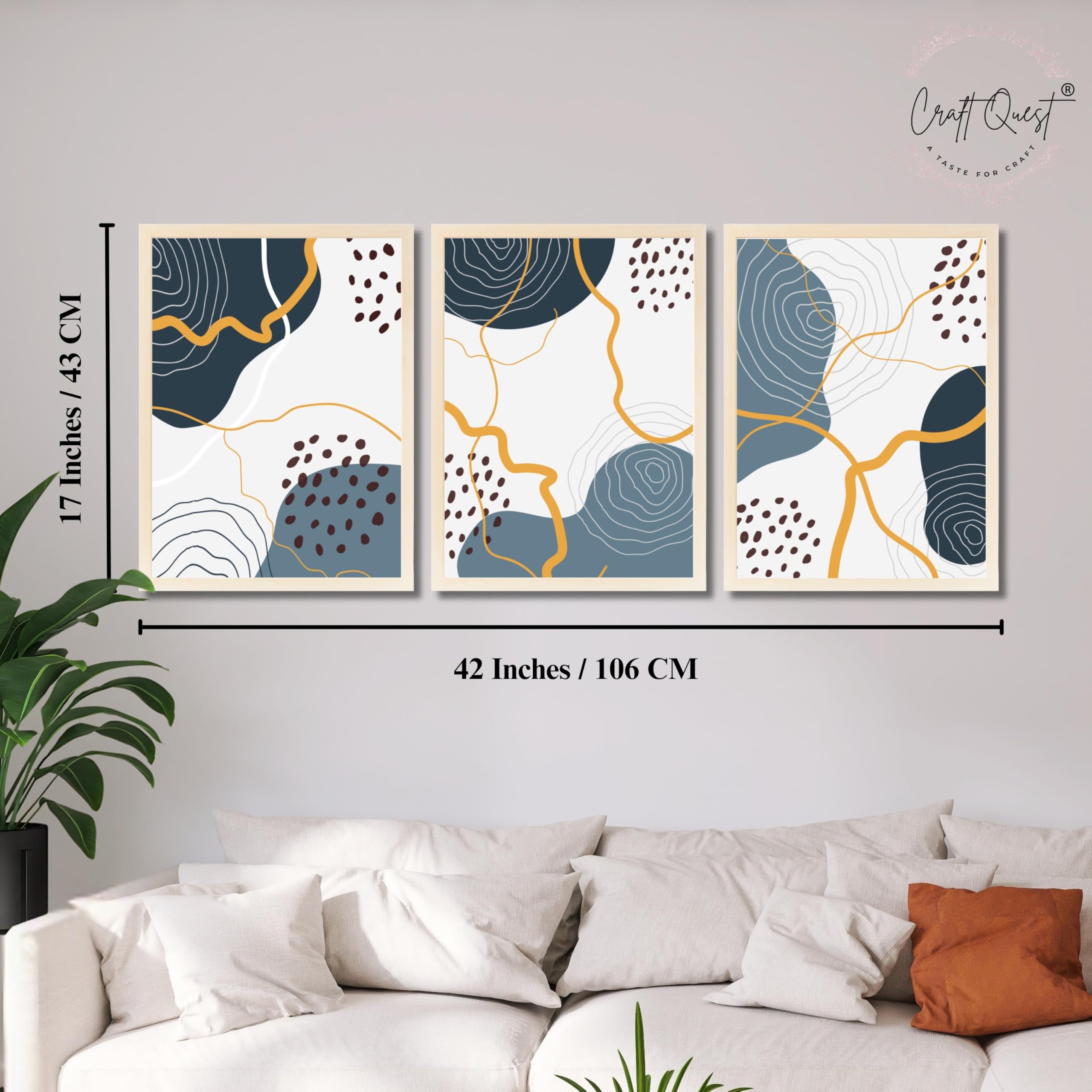CRAFT QUEST Abstract Modern Shapes Wall Art | Set of 3 Frames for Home Decoration | Ideal for Living Room, Bedroom & Offices