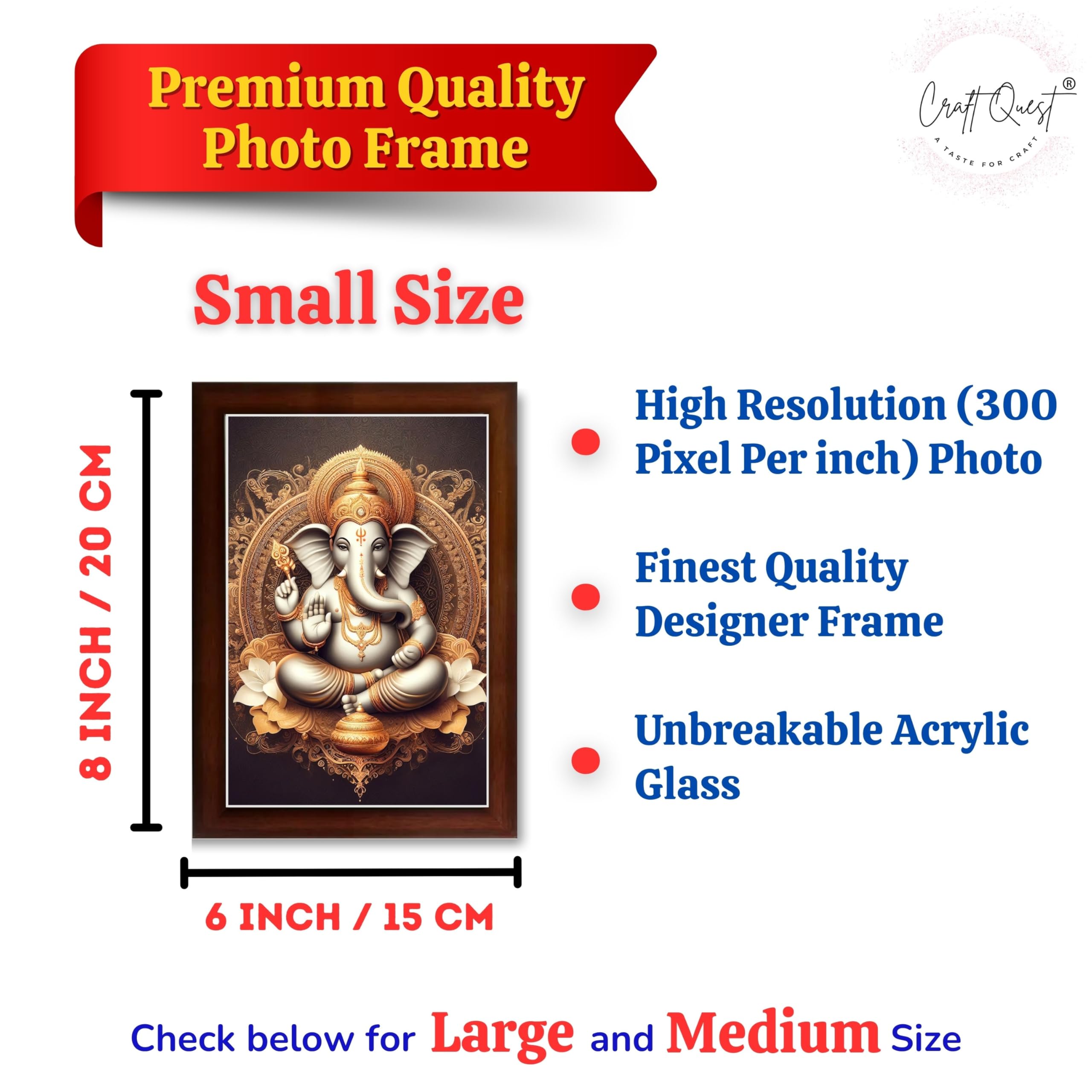 CRAFT QUEST Ganesh Ganesha Ganesh God Frame for Pooja Room & Wall Decor