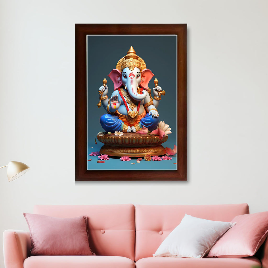 CRAFT QUEST Lord Ganesha Abstract Modern Wall Painting With Frame For Home and Office Décor