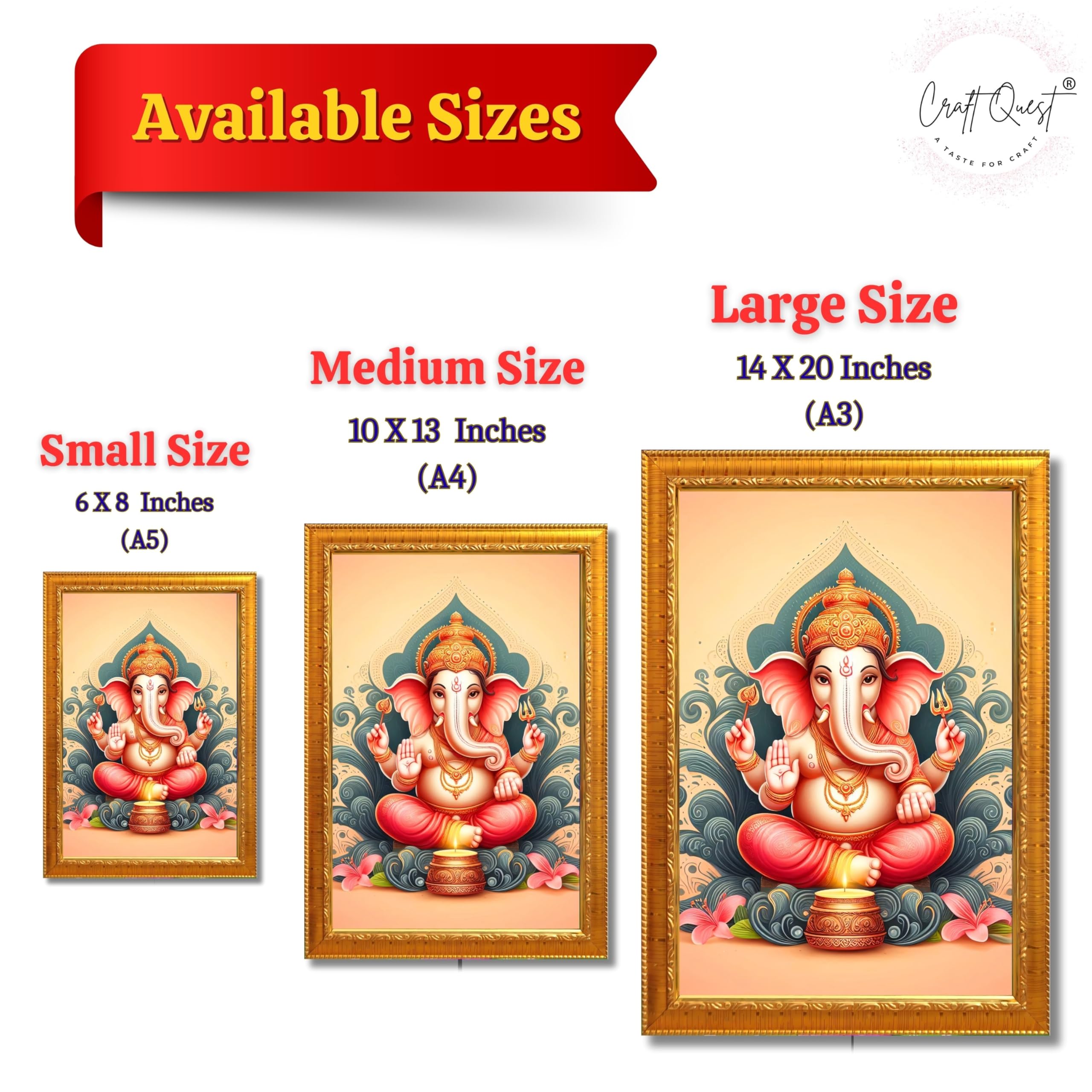 CRAFT QUEST Ganesh Ganpati Ganesha Art Framed Painting Ready to Hang and Wall Decor